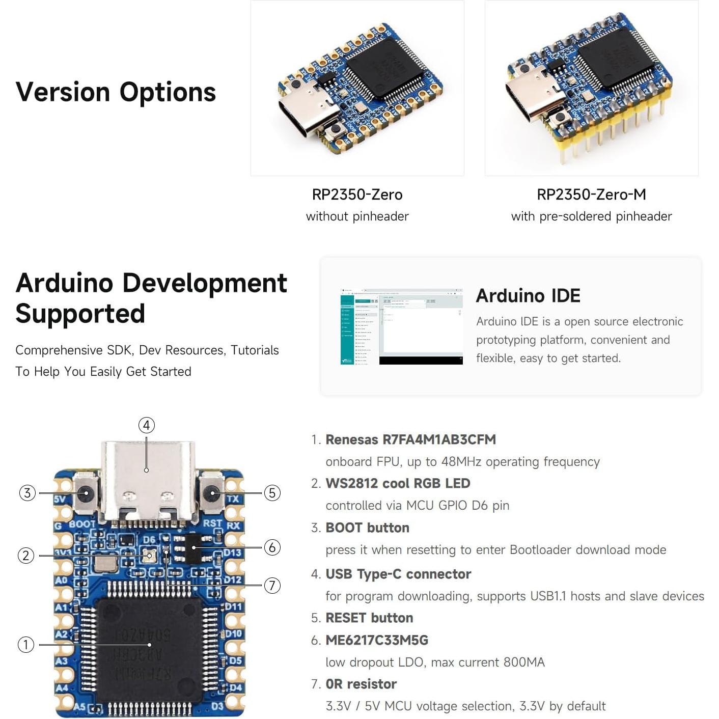 Placa de Desarrollo Waveshare RA4M1-Zero 32-Bit 48MHz FPU