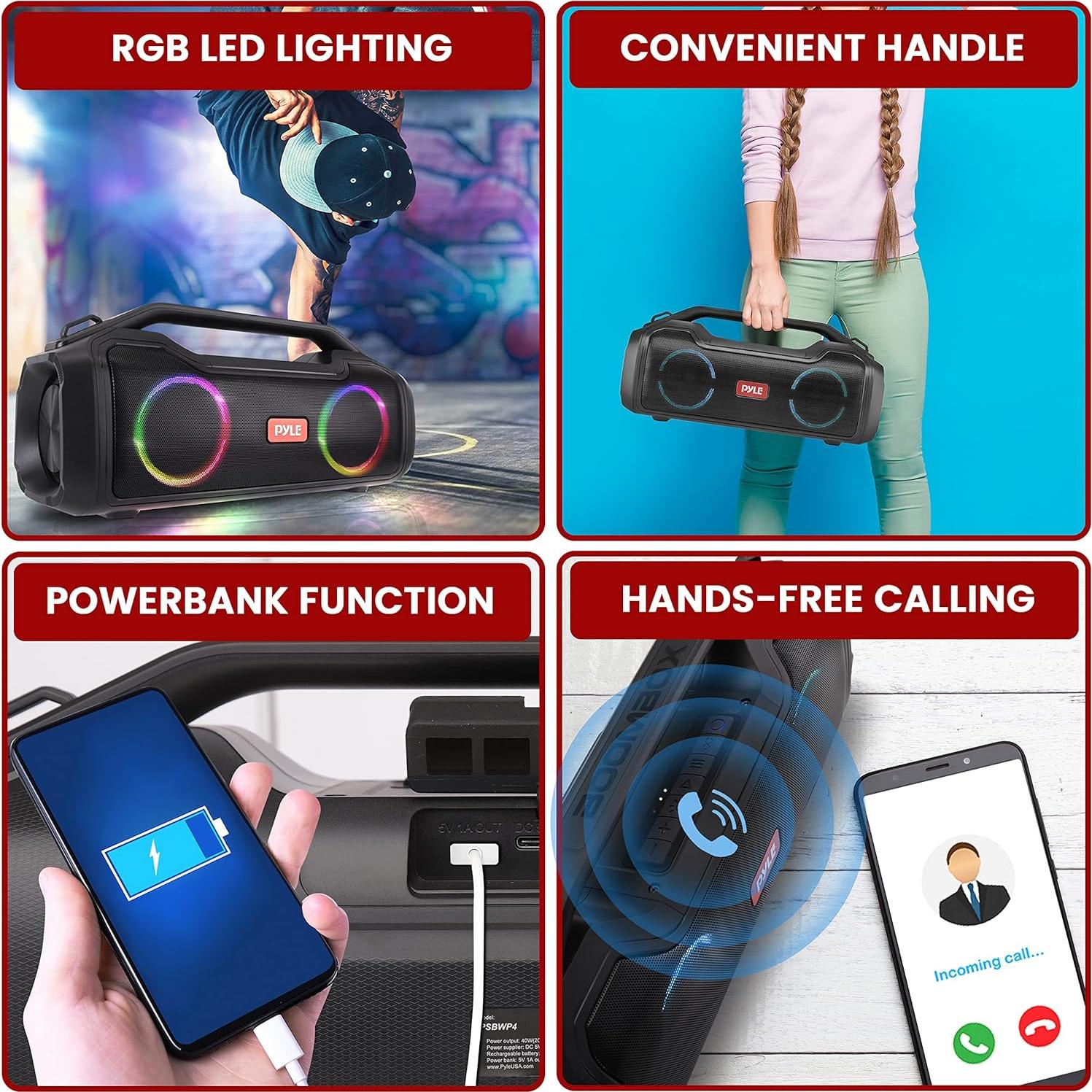 Altavoz Bluetooth Pyle USA Portátil Impermeable 40W TWS