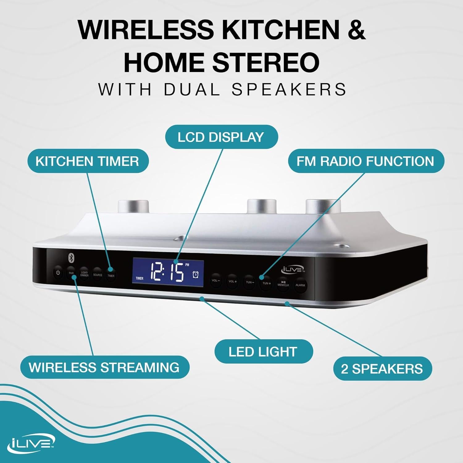 Altavoz Estéreo Bluetooth iLive con Luz LED y Reloj Digital