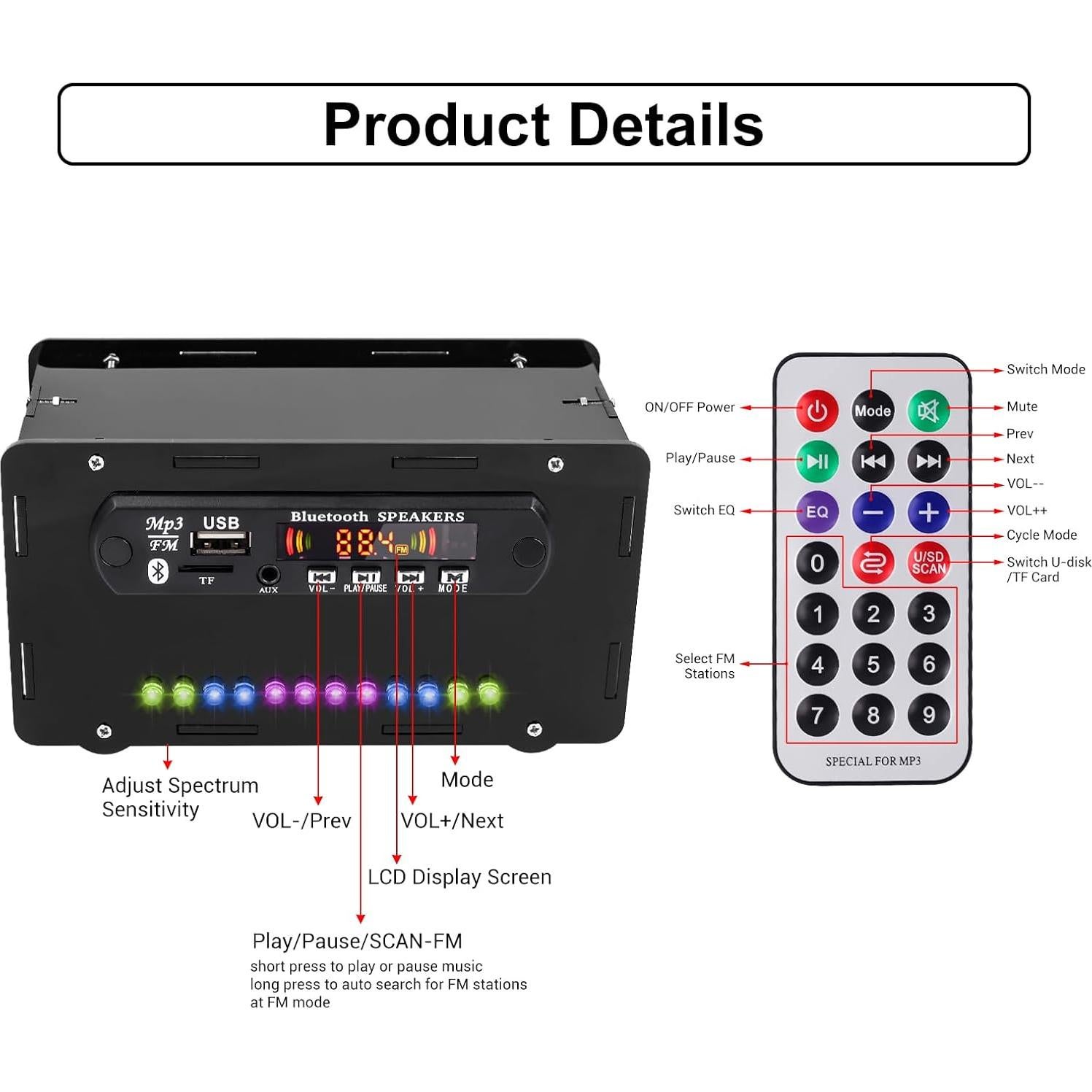 Kit de Altavoz Bluetooth DIY BANRIA con Pantalla Digital y Radio FM