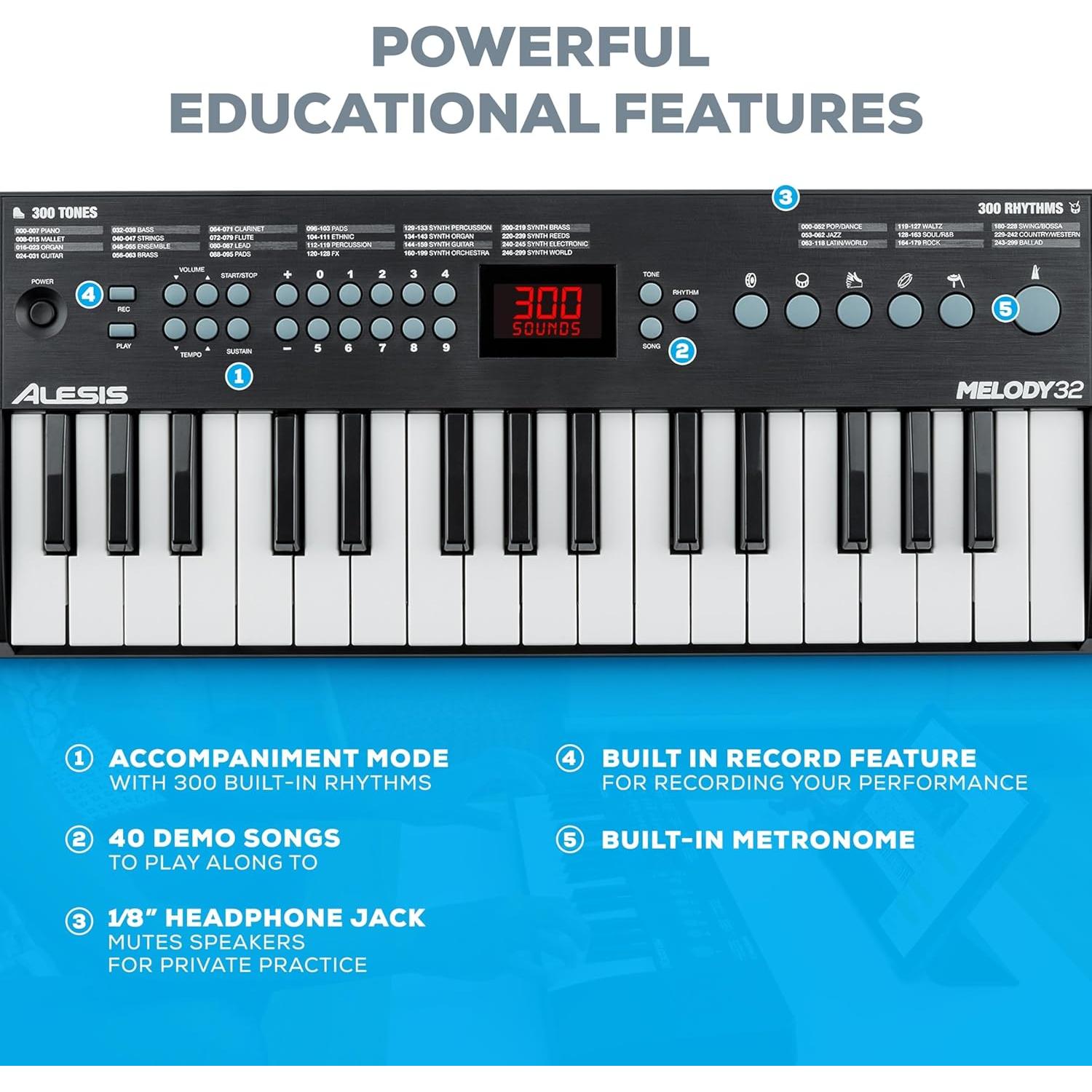 Piano Digital Alesis Melody 32 - 32 Teclas, 300 Sonidos, USB-MIDI