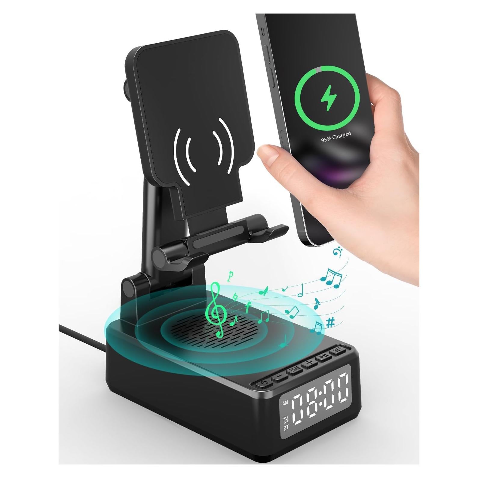 Soporte para Teléfono con Altavoz Bluetooth y Cargador Inalámbrico BQ12