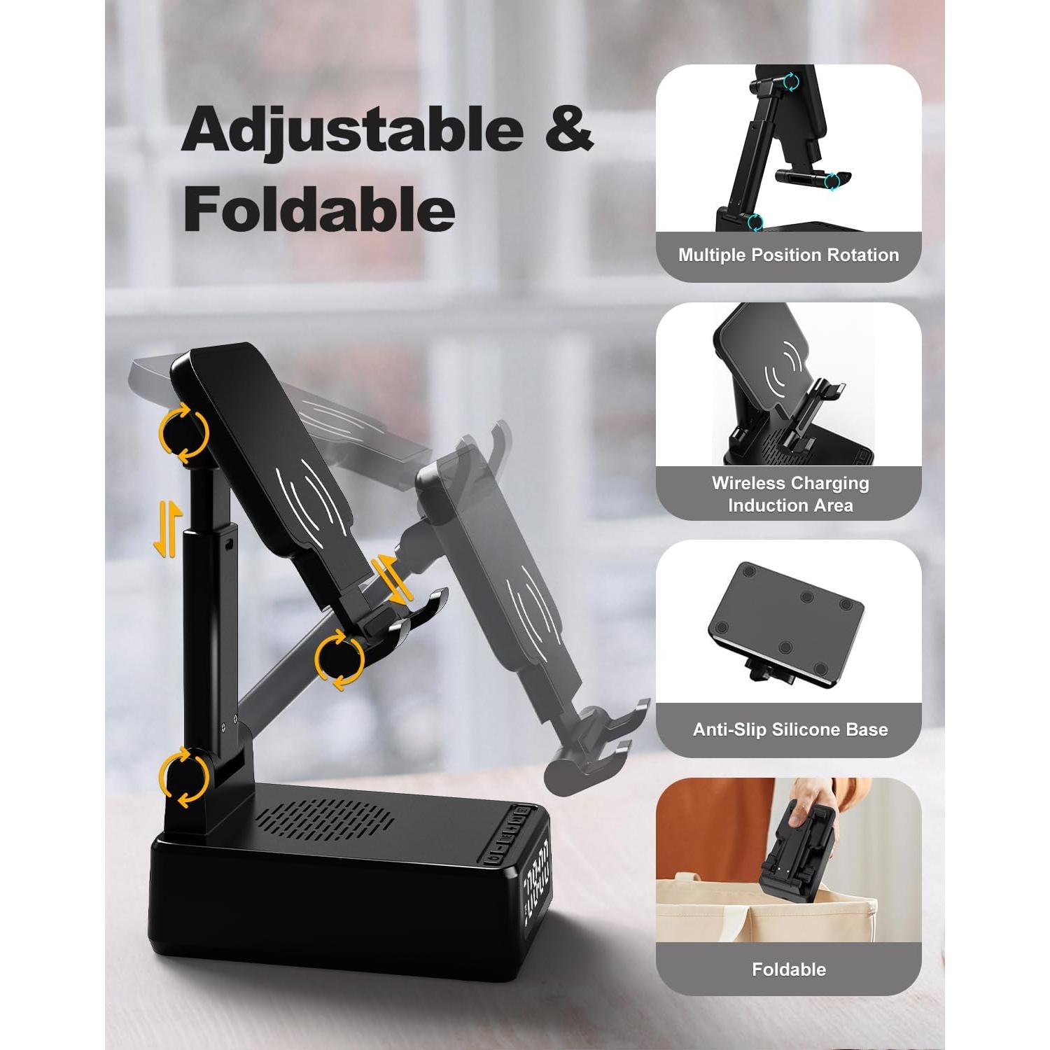 Soporte para Teléfono con Altavoz Bluetooth y Cargador Inalámbrico BQ12