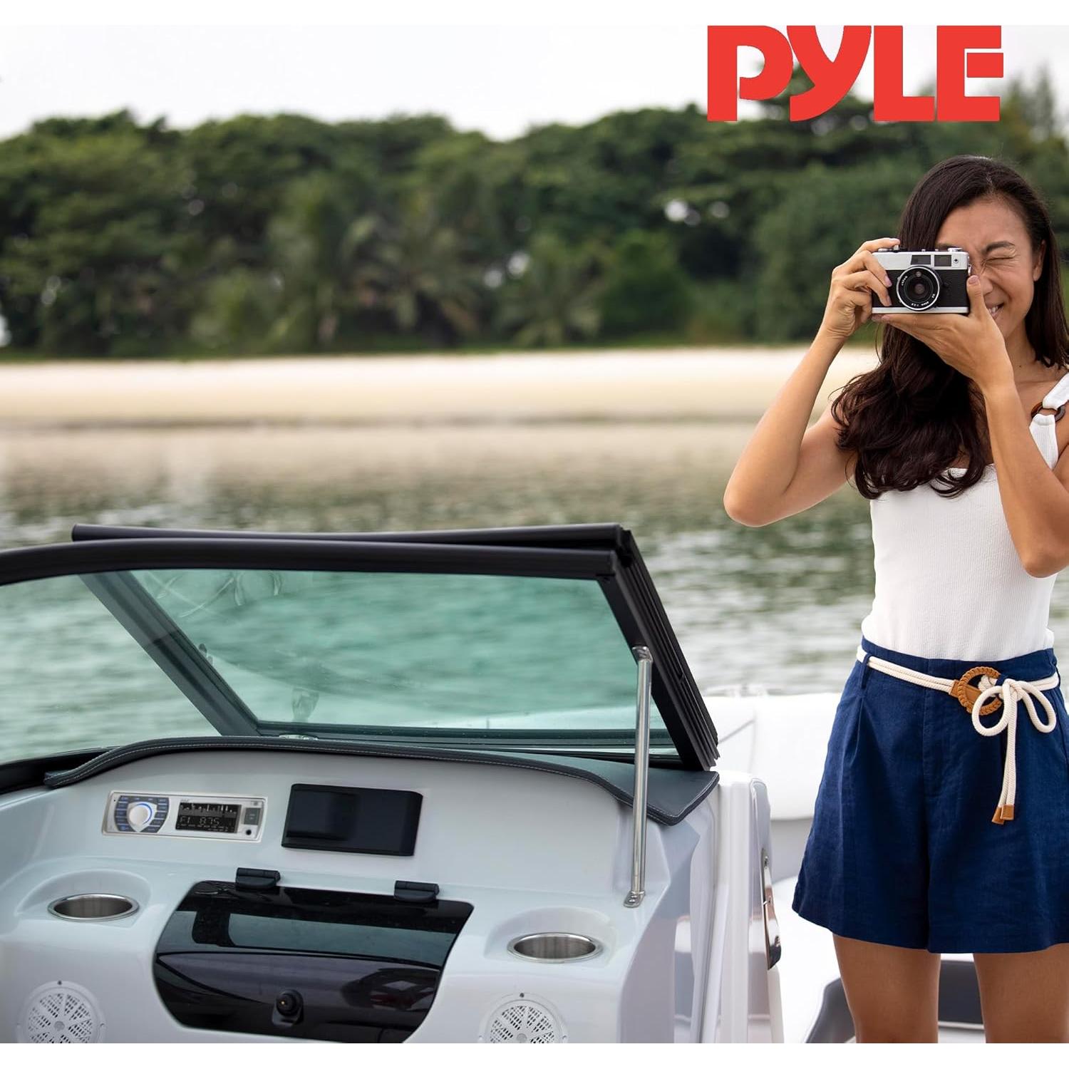 Kit Receptor y Altavoces Marinos Pyle PLMRKT36WT Bluetooth 5.25"