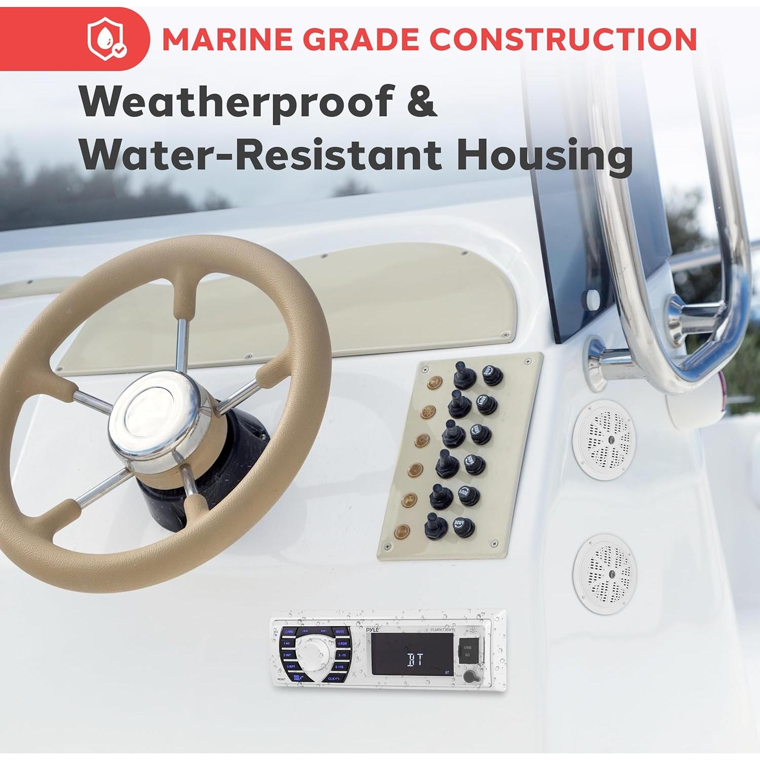 Kit Receptor y Altavoces Marinos Pyle PLMRKT36WT Bluetooth 5.25"