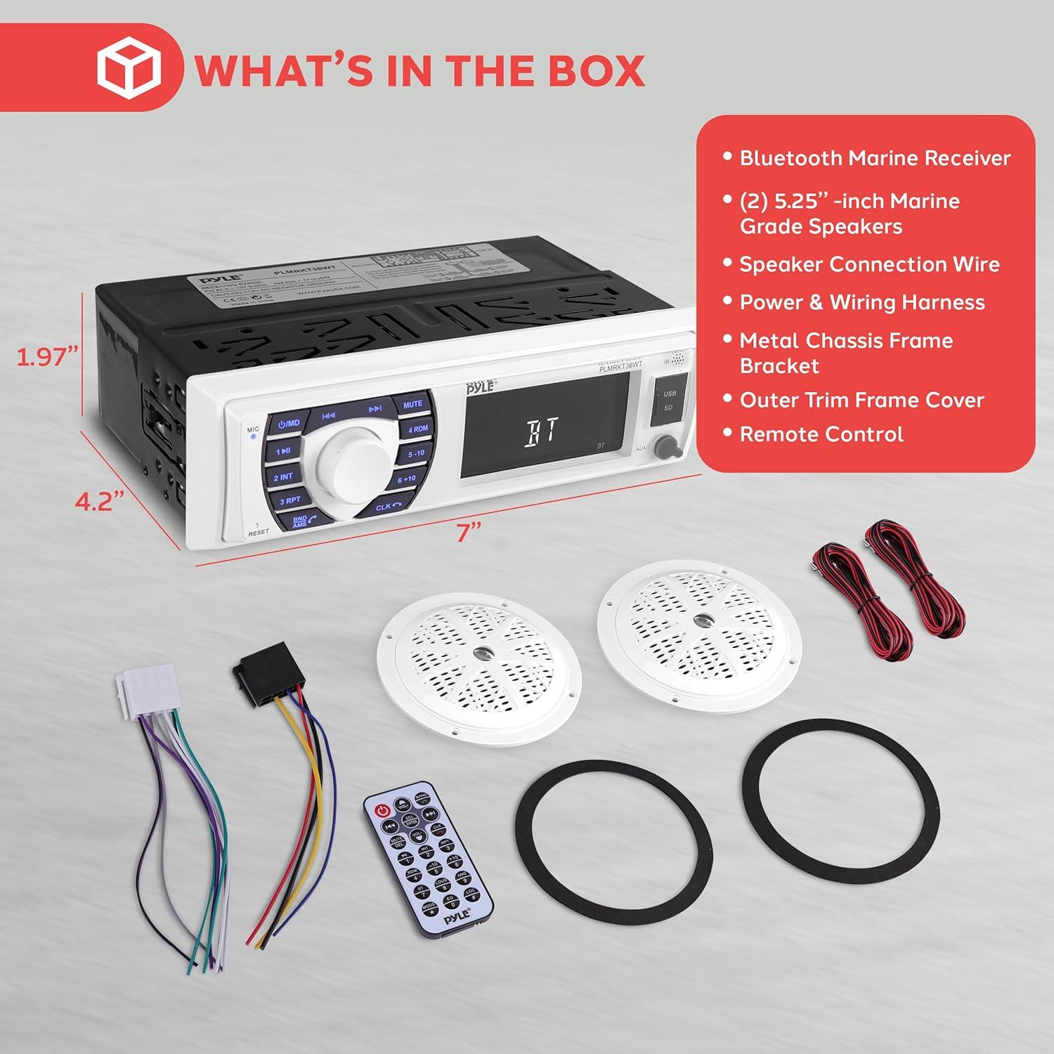 Kit Receptor y Altavoces Marinos Pyle PLMRKT36WT Bluetooth 5.25"