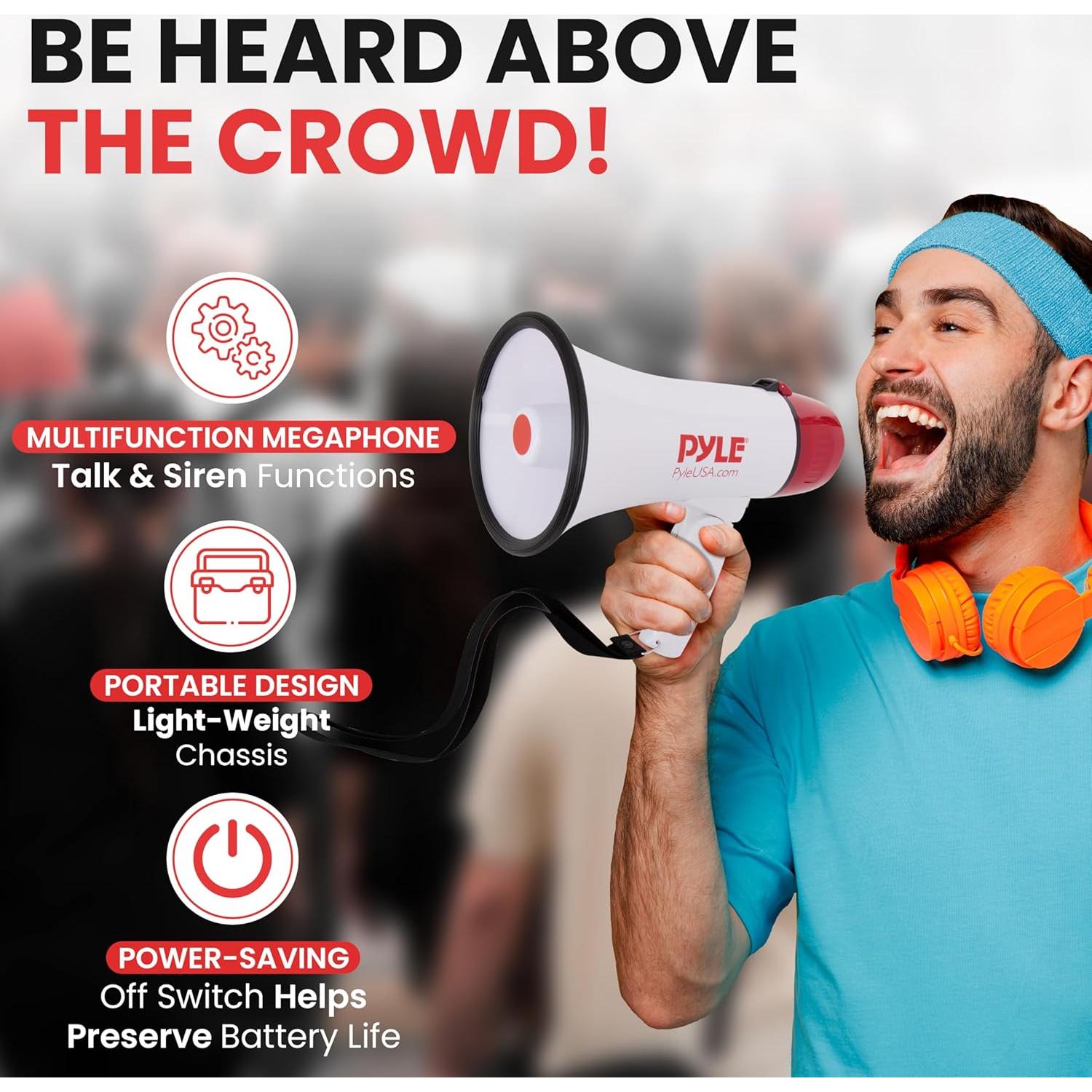 Megáfono Pyle 20W Portátil Blanco - Proyección 800m