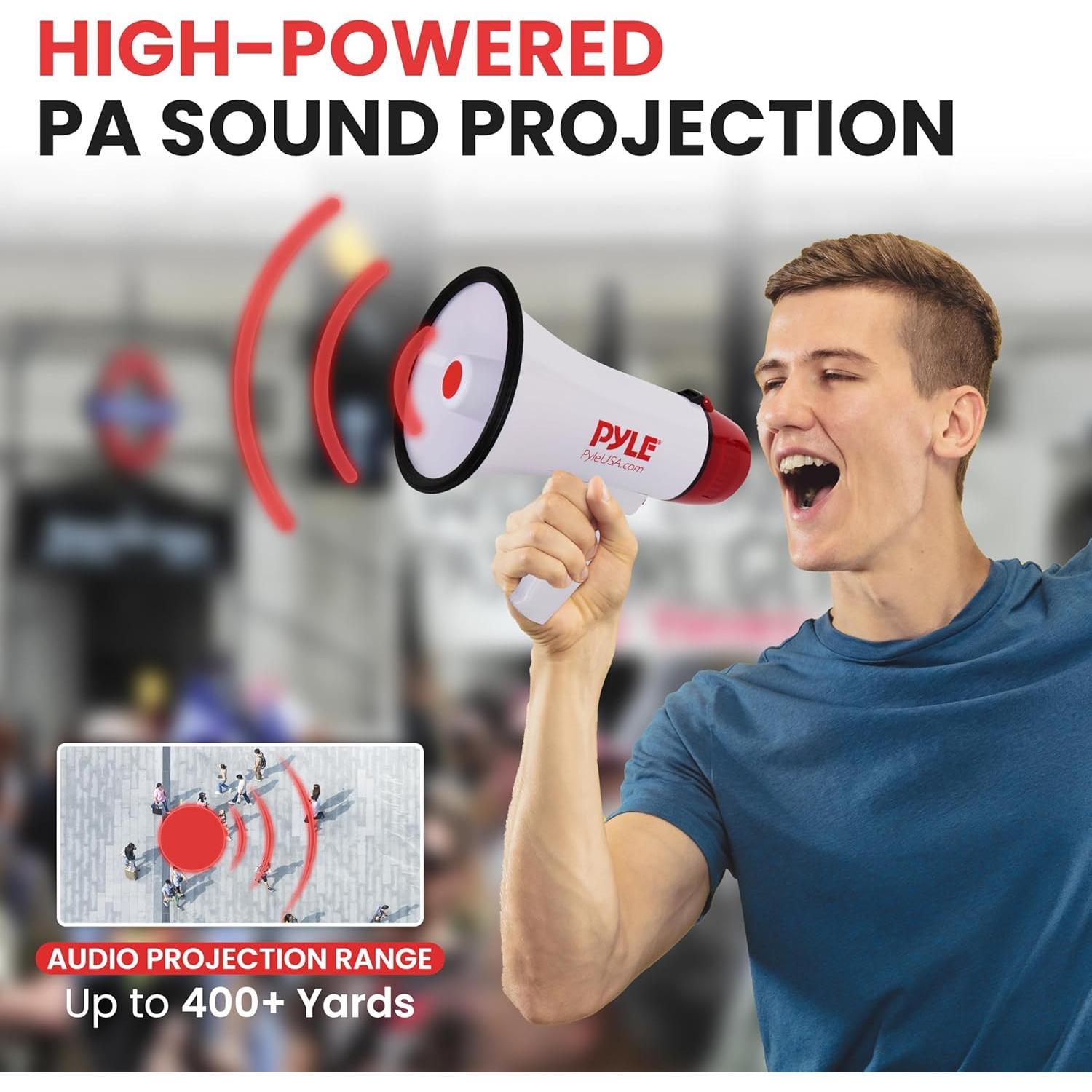 Megáfono Pyle 20W Portátil Blanco - Proyección 800m