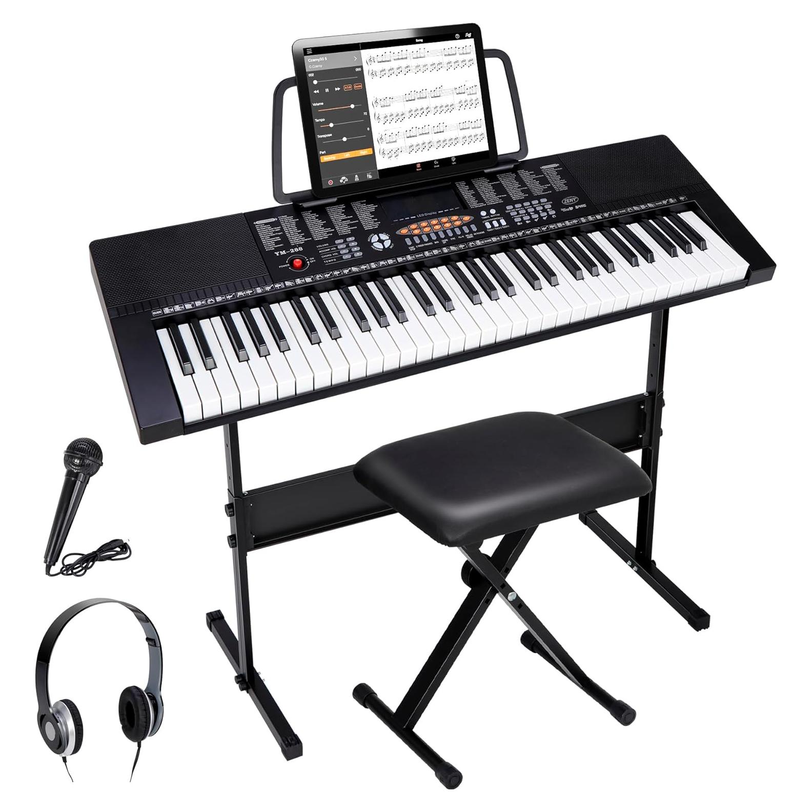 Piano Electrónico ZENY 61 Teclas con Soporte y Auriculares
