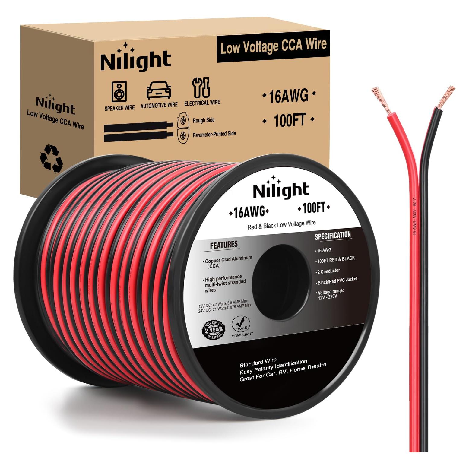 Cable Eléctrico Nilight 16AWG 30.48M CCA Rojo Negro 12V/24V