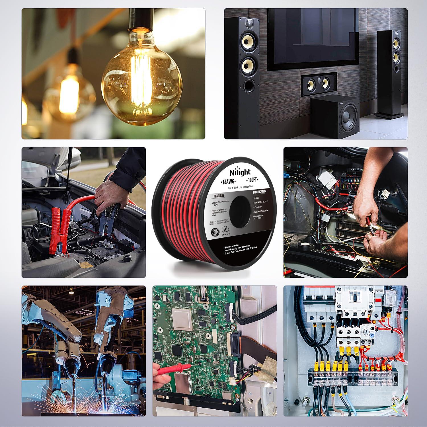 Cable Eléctrico Nilight 16AWG 30.48M CCA Rojo Negro 12V/24V