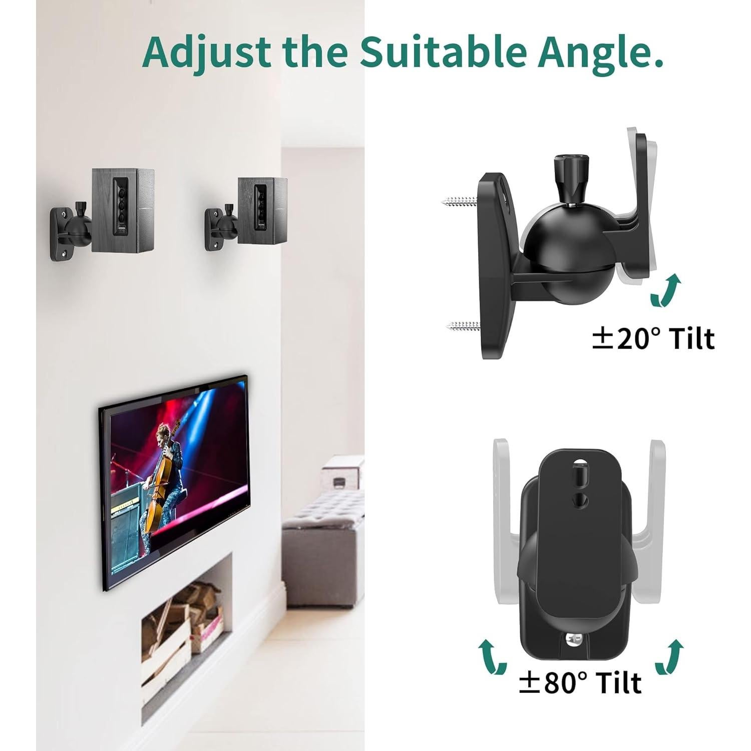 Soporte de Pared para Altavoces HomeMount - Ajustable, Negro