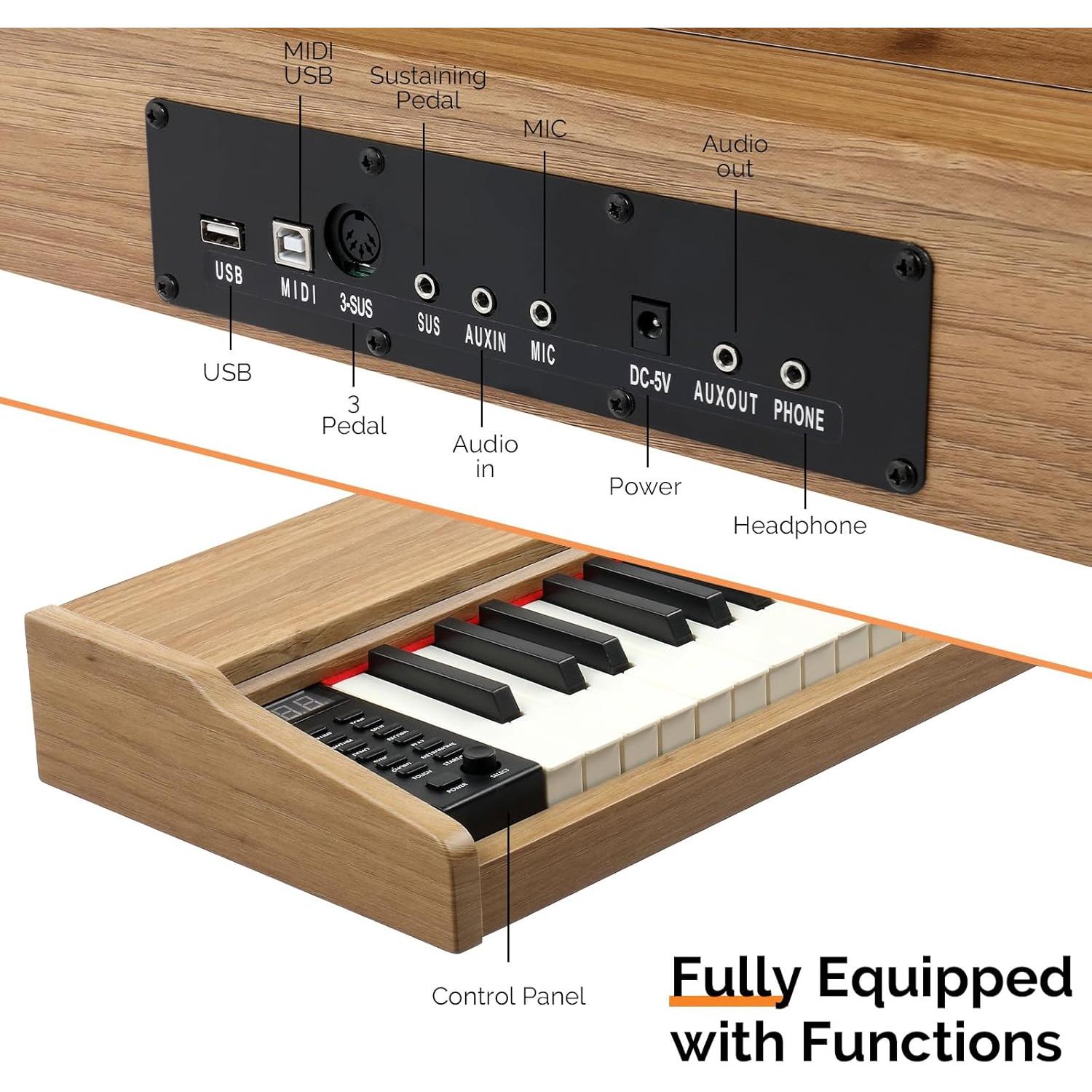Piano Digital Glarry GPP-108 88 Teclas Semi-Pesadas Bluetooth