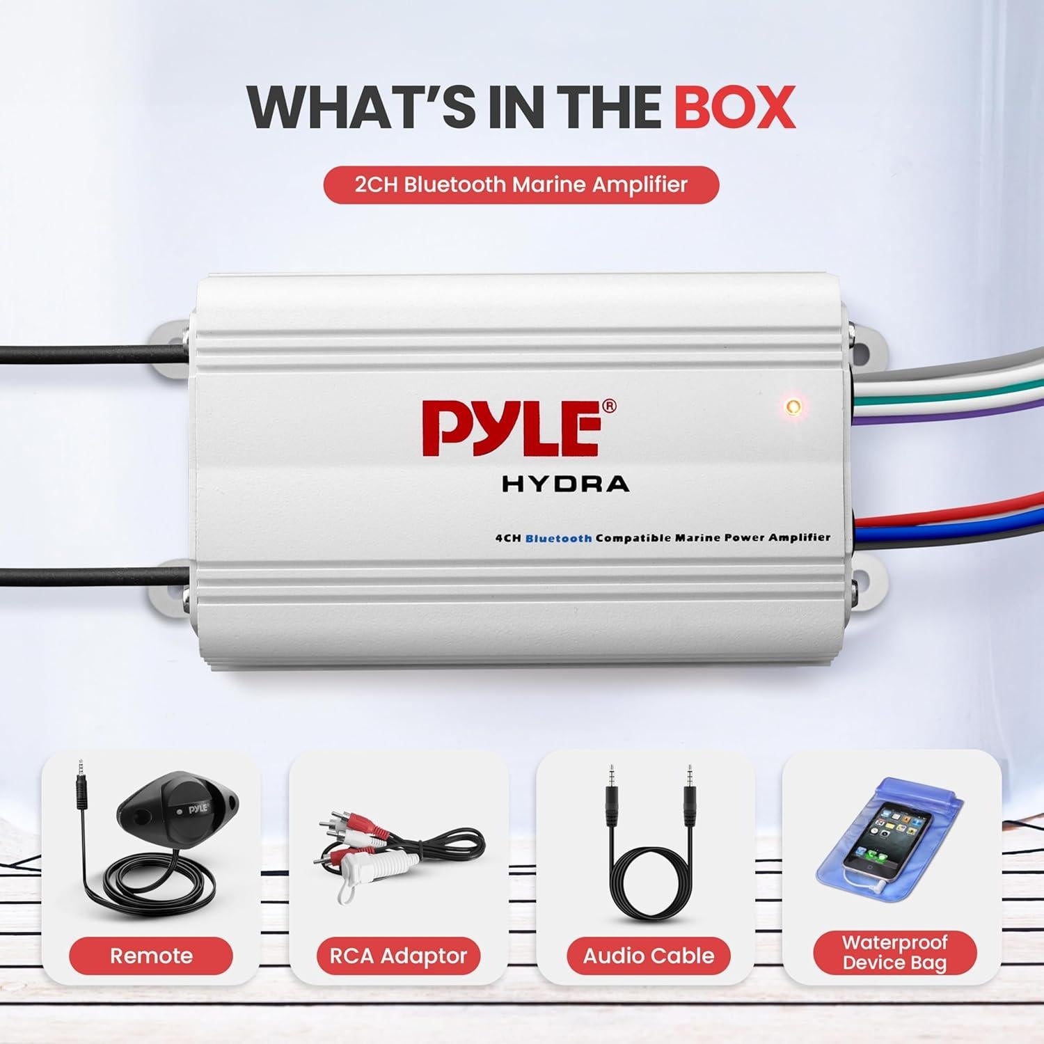 Amplificador Marino Pyle PLMRMB4CW 4 Canales 200W Bluetooth