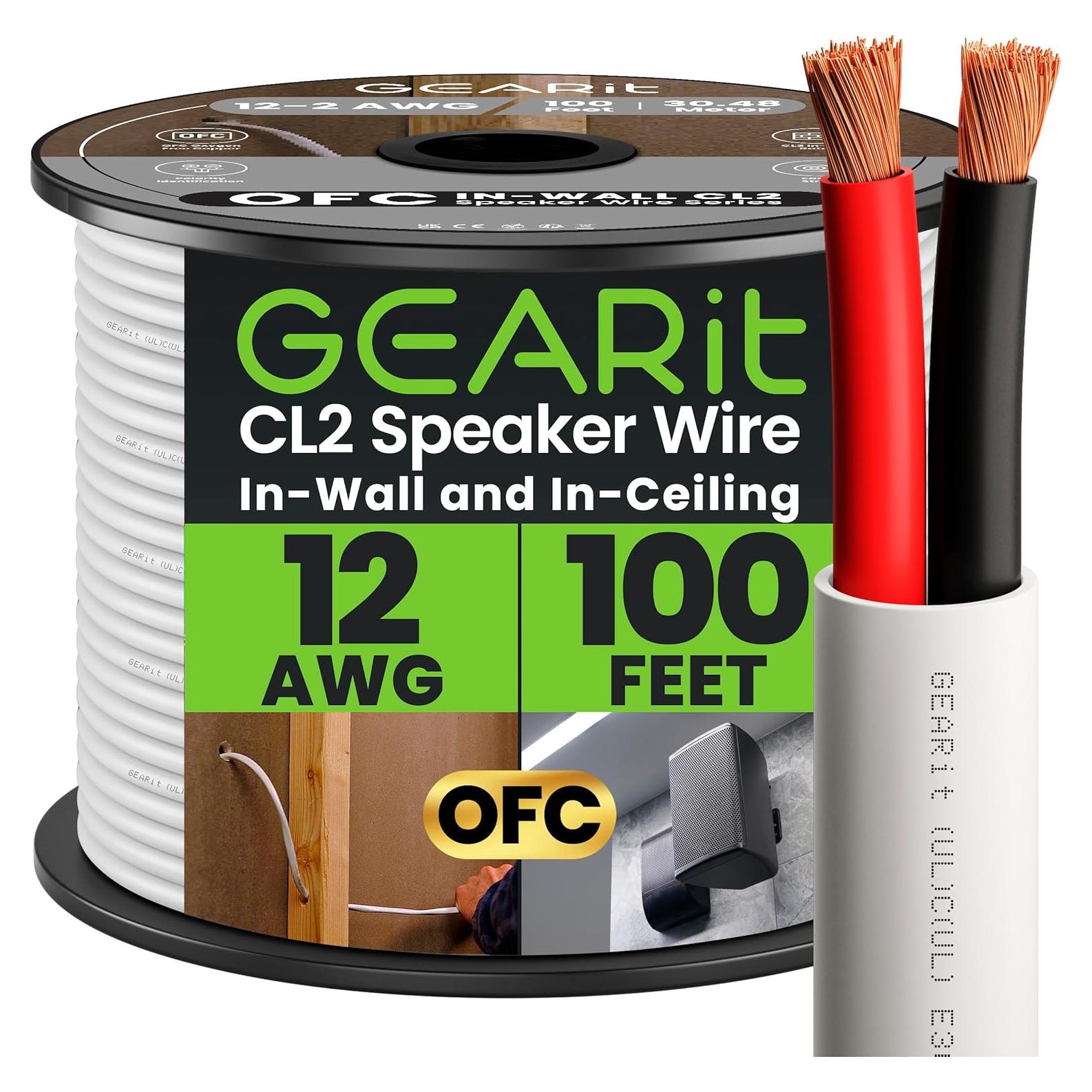 Cable de Altavoz GearIT 12AWG 30.48m Cobre OFC CL2 Blanco