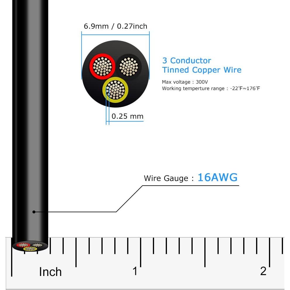 Cable eléctrico 16 AWG 3 conductores 30M GF PVC