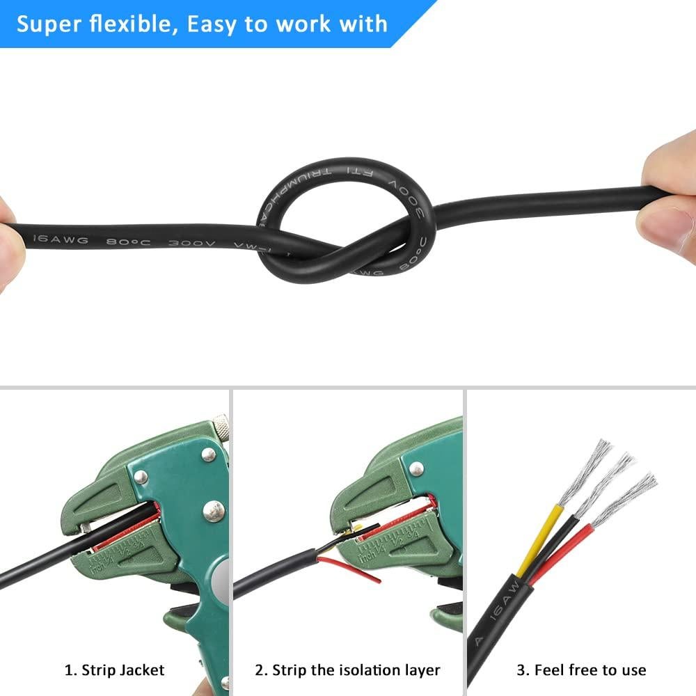 Cable eléctrico 16 AWG 3 conductores 30M GF PVC