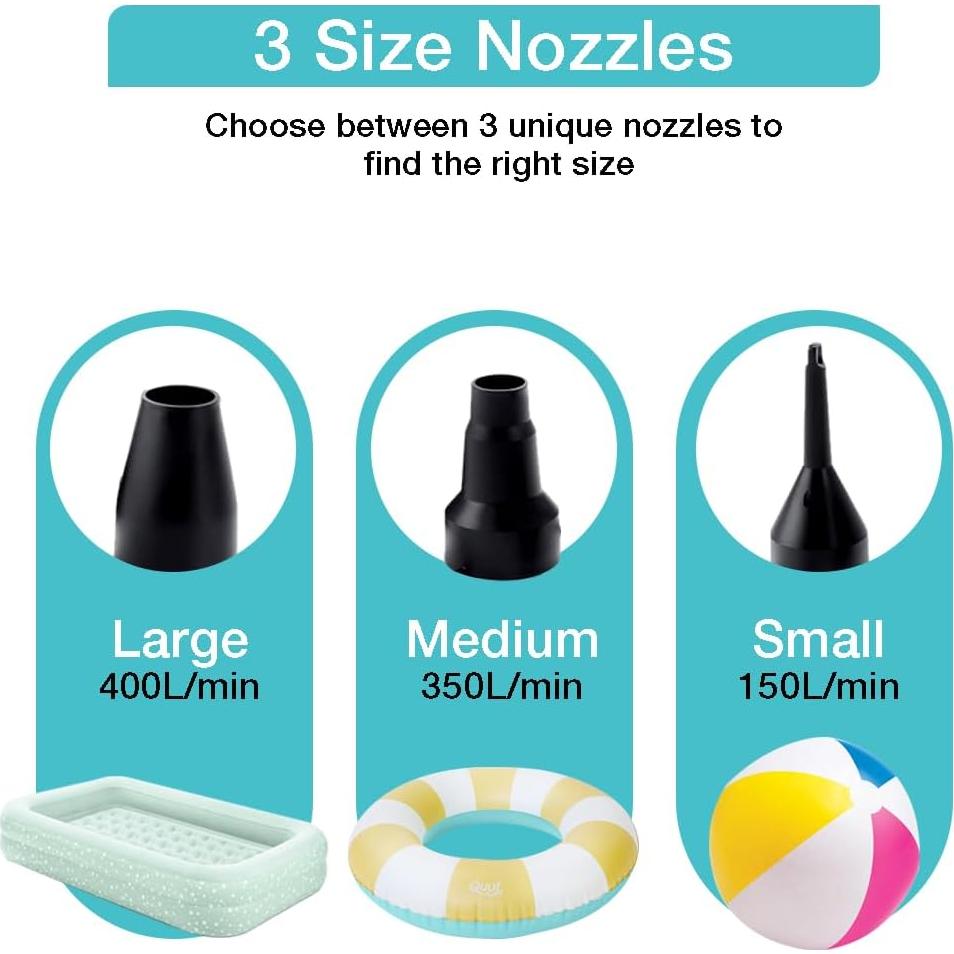 Bomba de Aire Eléctrica Inscool Portátil 3 Boquillas 0.34kg