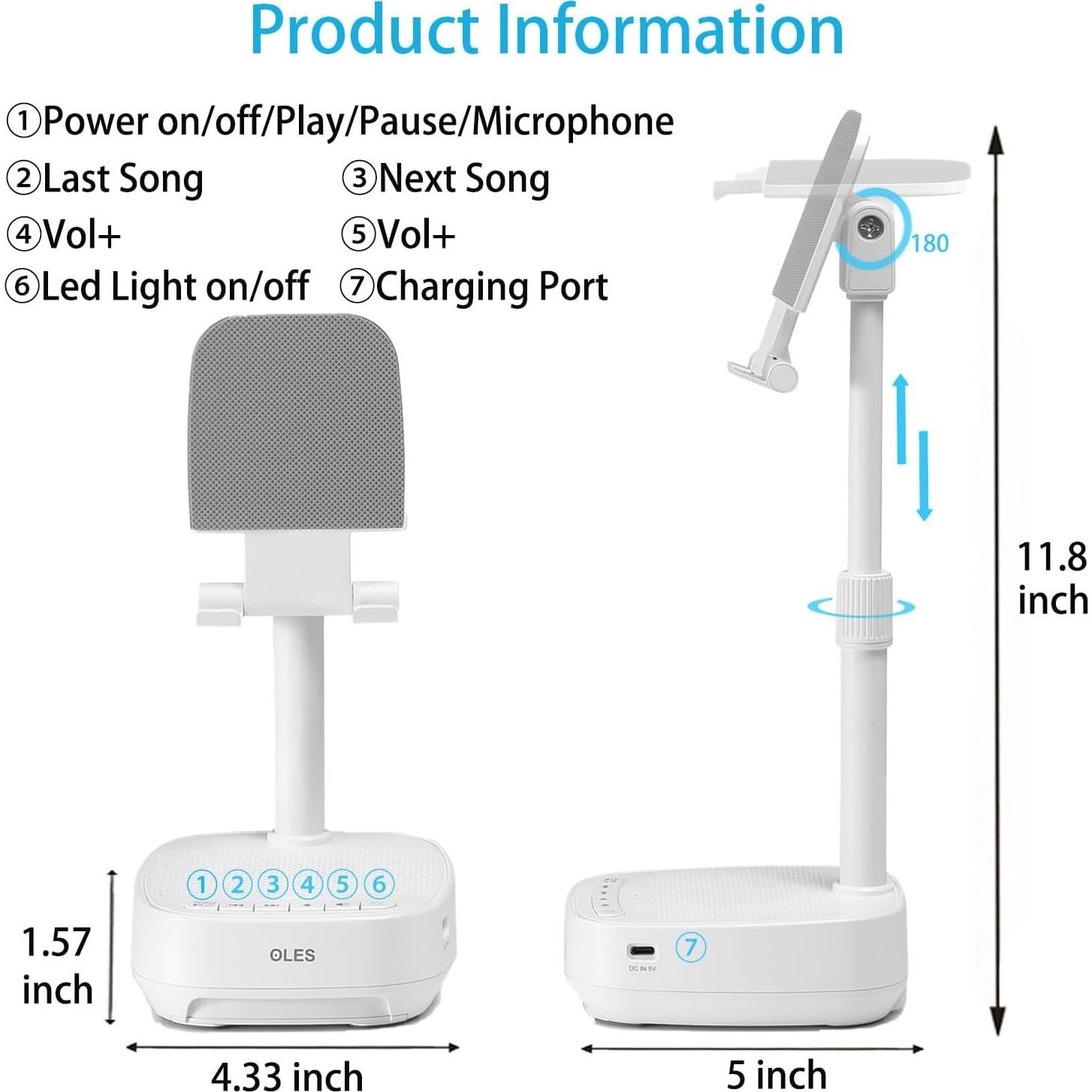 Soporte Ajustable para Teléfono Móvil OLES con Altavoz Bluetooth y Luz LED