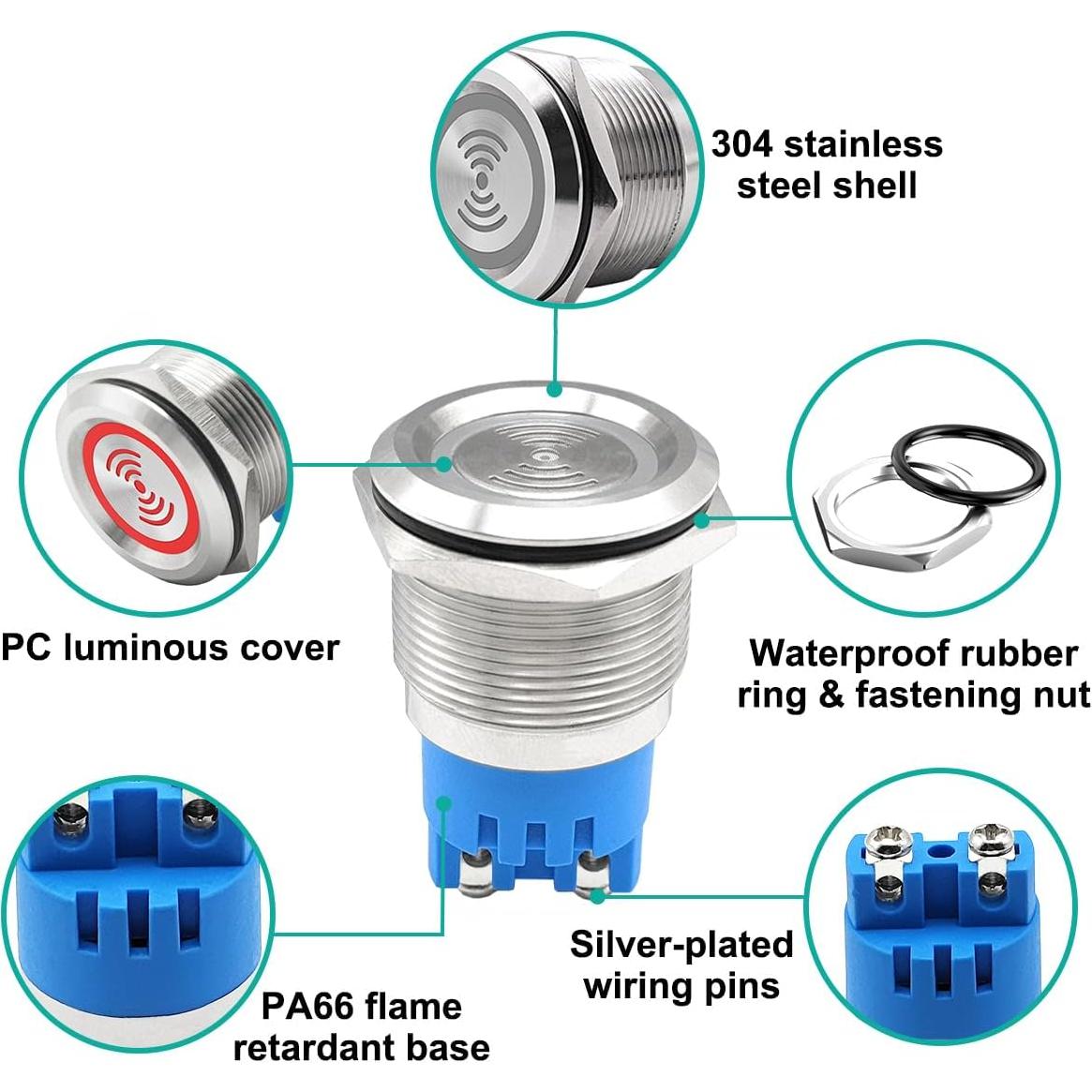 Zumbador Electrónico de Metal HANSOO 12V 110dB IP67 2PCS