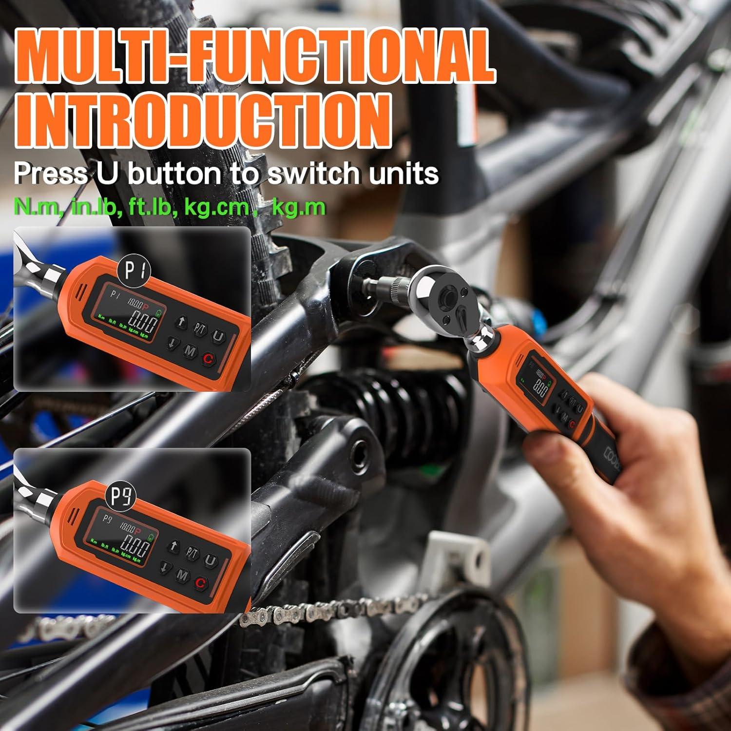 Llave de Torque Digital 1/4" Coobeast 0.45-30Nm con Pantalla LCD