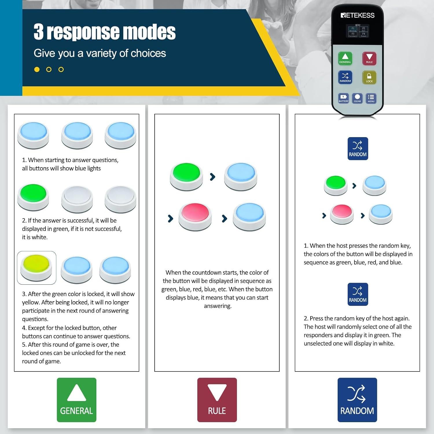 Zumbadores de Trivia Retekess TM102 para 4 Jugadores - Inalámbricos