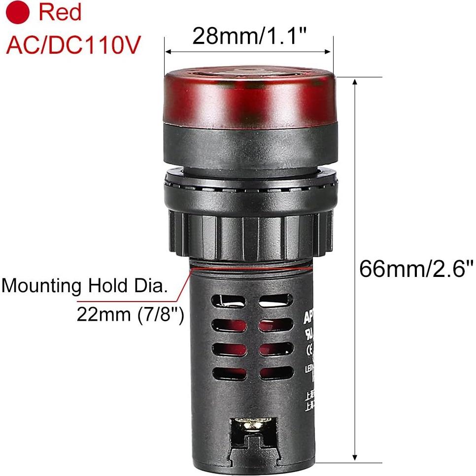 Luz Indicadora LED Roja con Buzzer uxcell 22mm AC/DC 110V