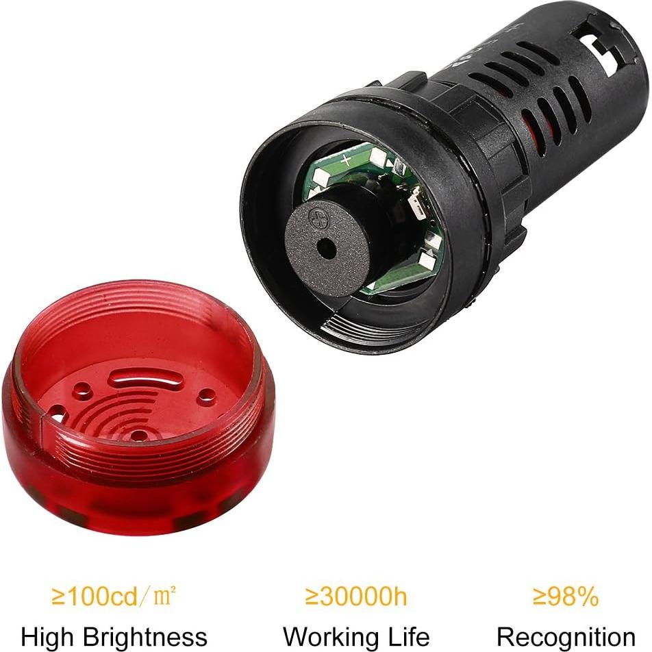 Luz Indicadora LED Roja con Buzzer uxcell 22mm AC/DC 110V