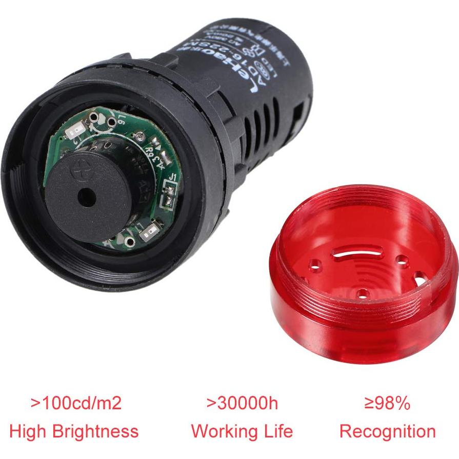 Luz Indicadora LED Roja con Buzzer uxcell 12V 22mm Panel