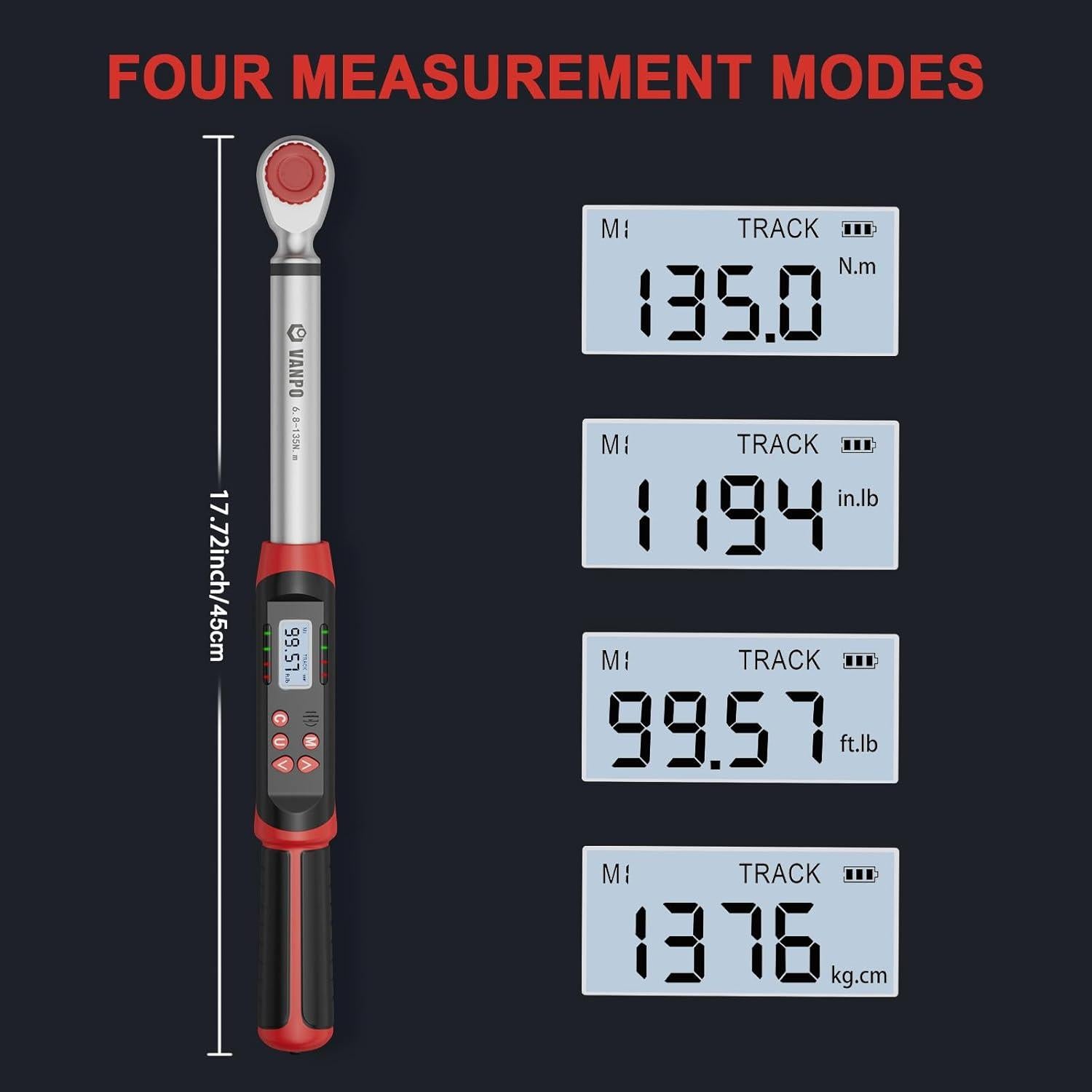 Llave de Torque Digital 1/2" VANPO VP-DTW01 6.8-135Nm