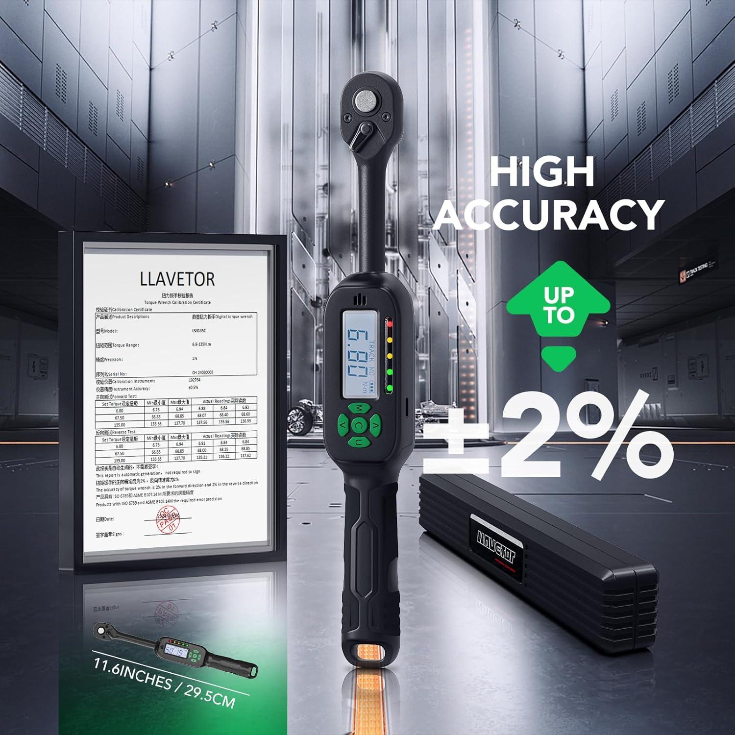 Llave de Torque Digital 3/8" LLAVETOR 6.8-135Nm Precisión ±2%