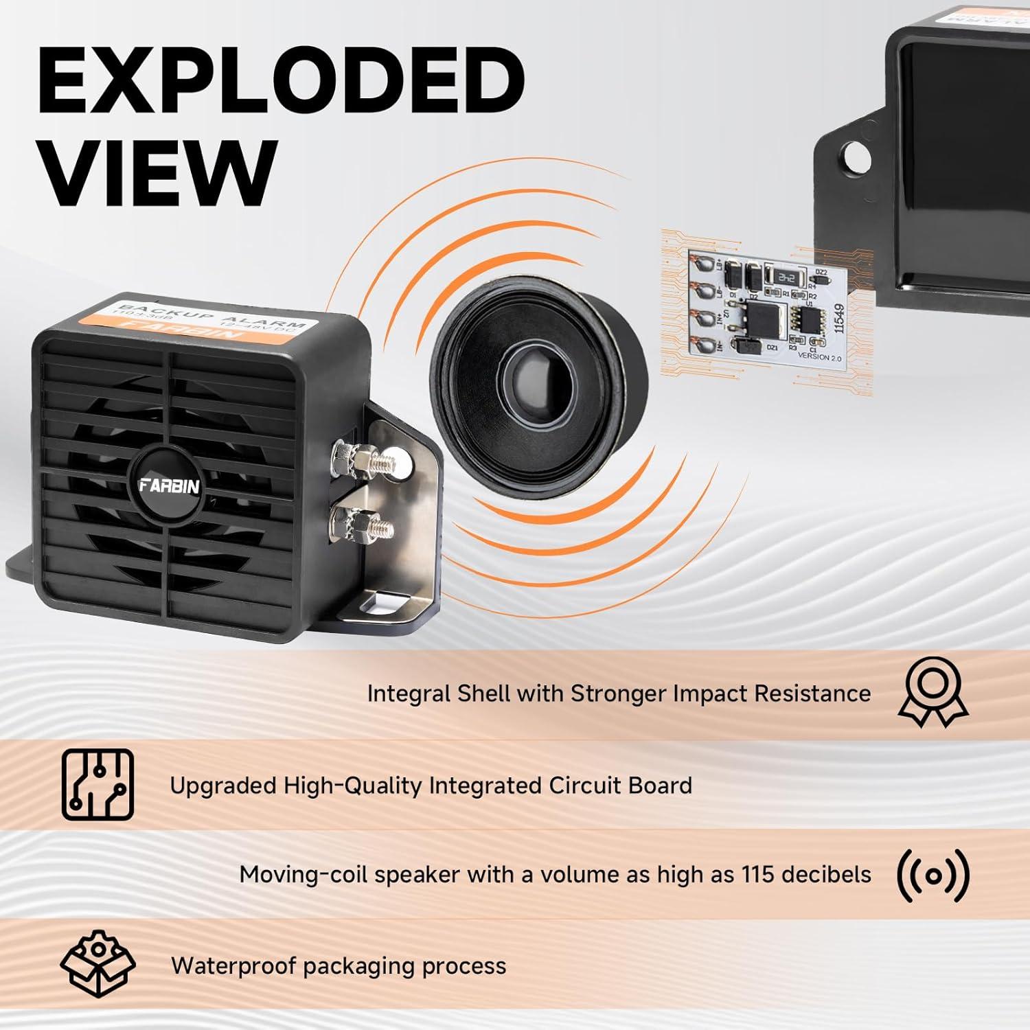 Alarma de Respaldo FARBIN 115dB 12V-48V Impermeable