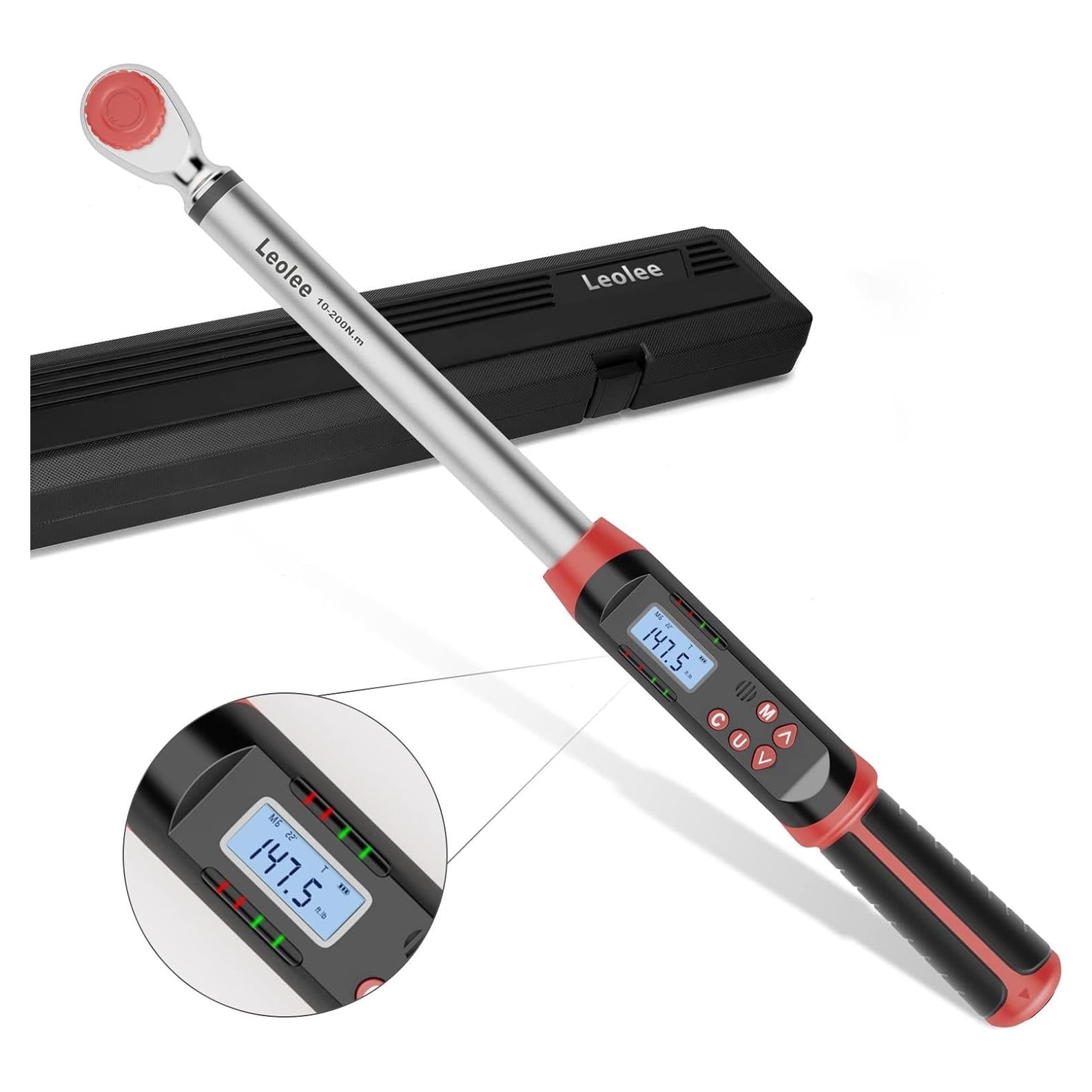 Llave de Torque Digital Leolee 1/2" 10-200 Nm con Alerta LED