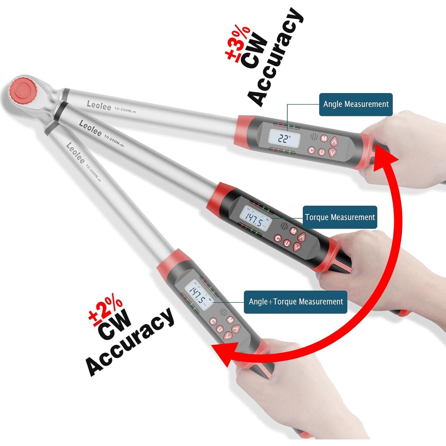 Llave de Torque Digital Leolee 1/2" 10-200 Nm con Alerta LED