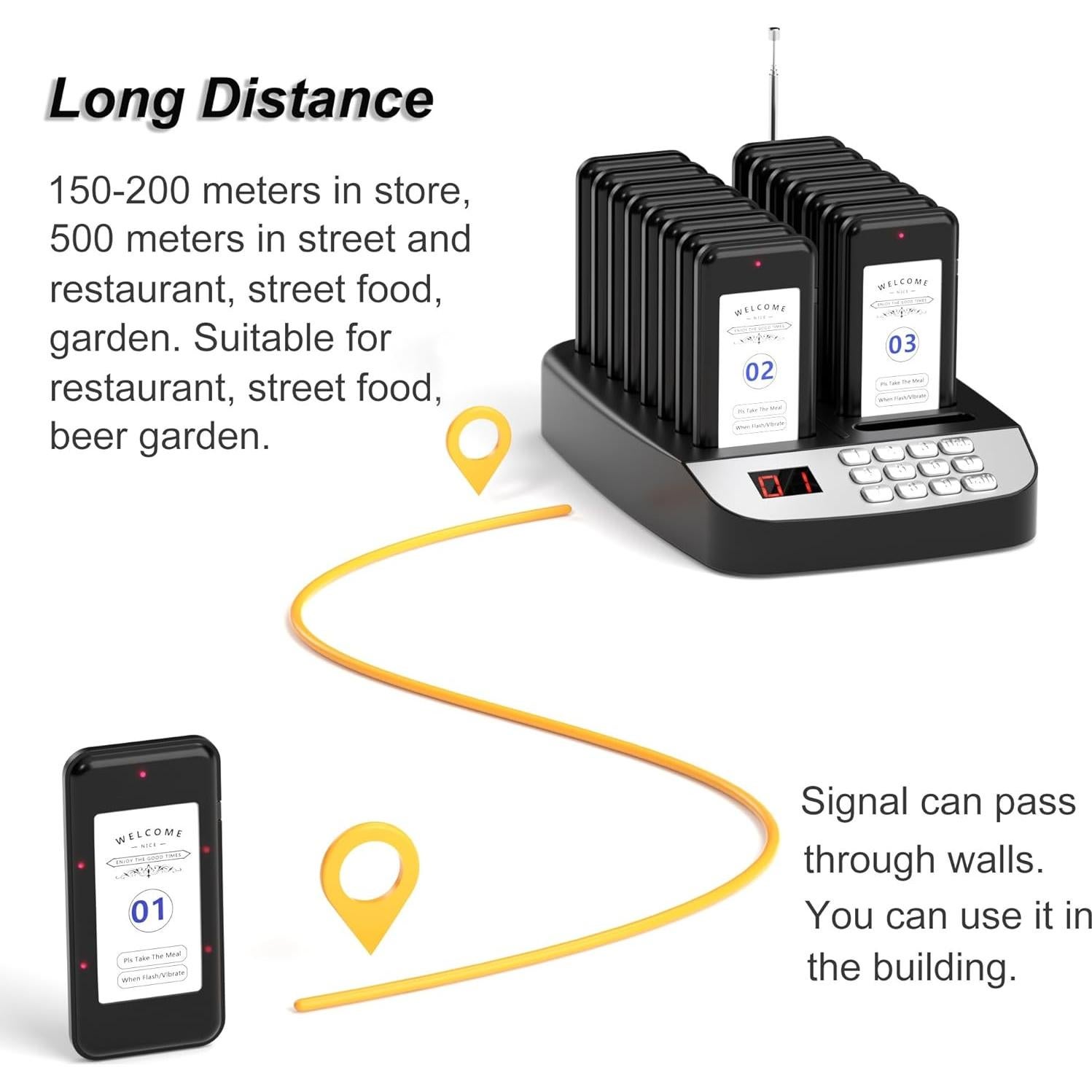 Sistema de Pagers Inalámbrico Genérico 16-Buzzer LCD 500m