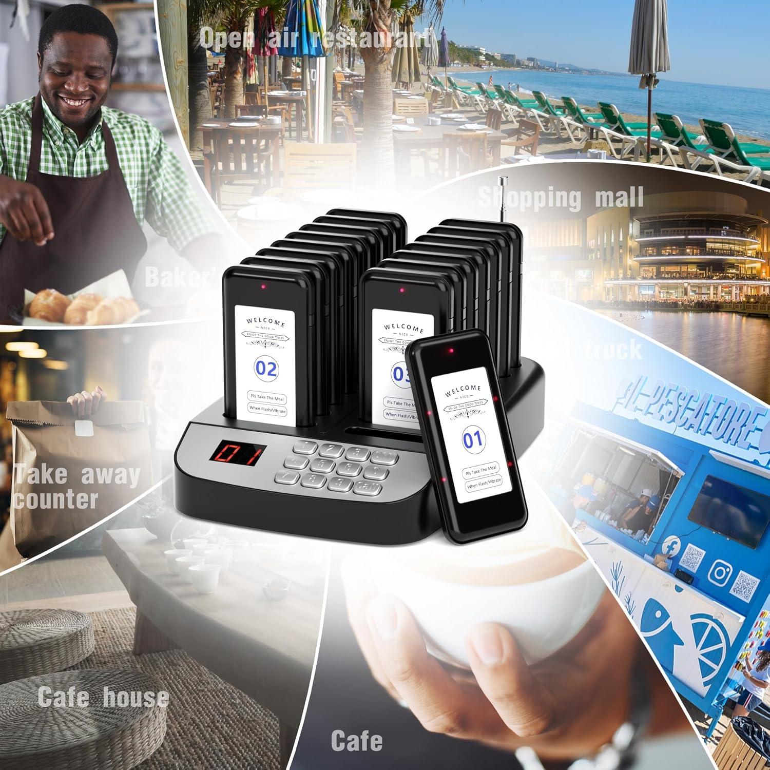 Sistema de Pagers Inalámbrico Genérico 16-Buzzer LCD 500m