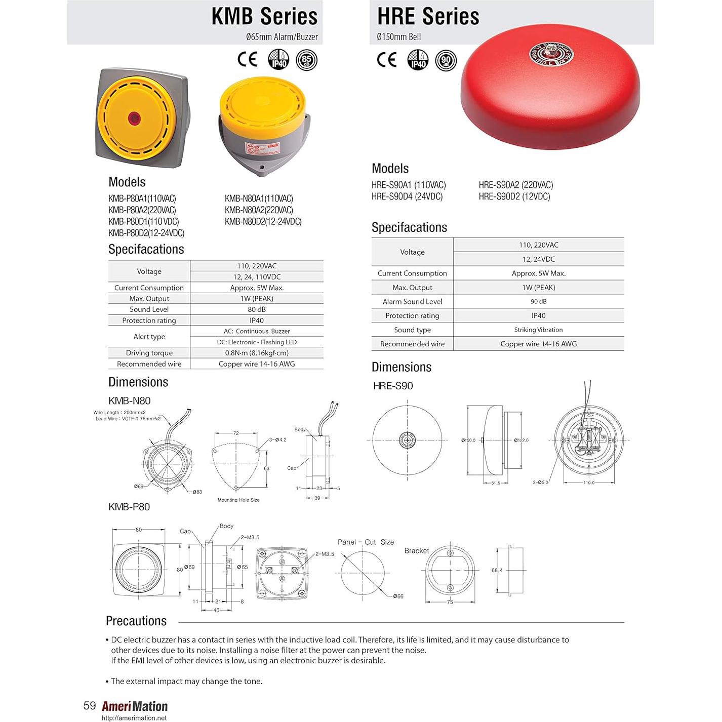 Zumbador KMB-P80A2 220V CA 85dB IP40 Cabeza Cuadrada