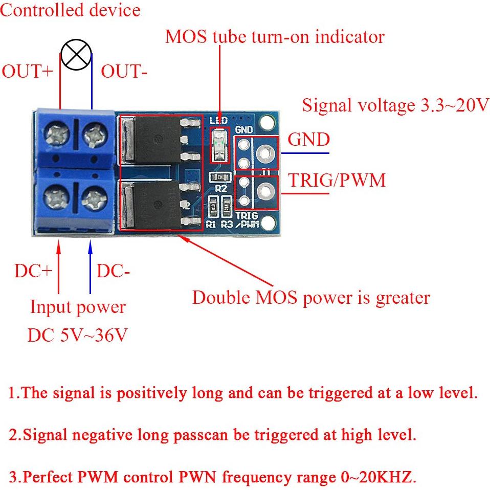 Módulo Interruptor MOS 10Pcs XLX 5-36V 400W Control Motor