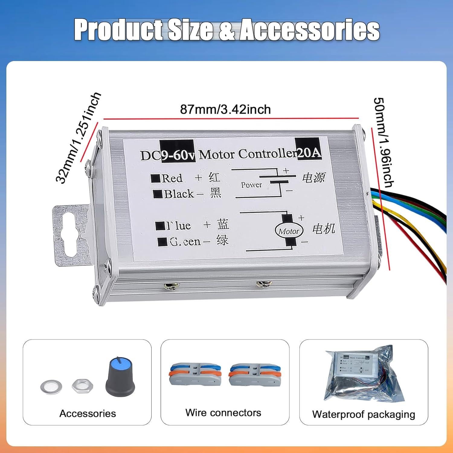 Controlador de Velocidad de Motor DC HUSETOO 1200W 20A PWM