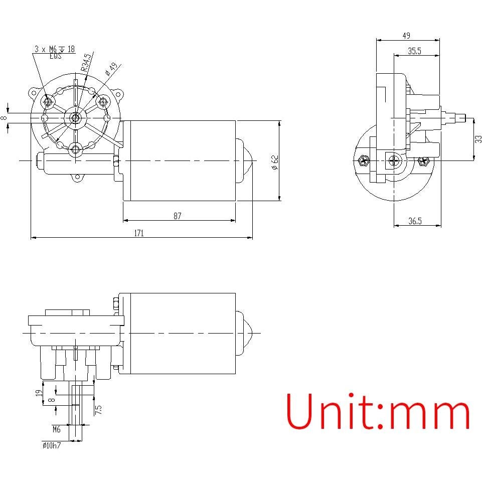 Motor de engranaje eléctrico reversible 24V BEMONOC 50 RPM