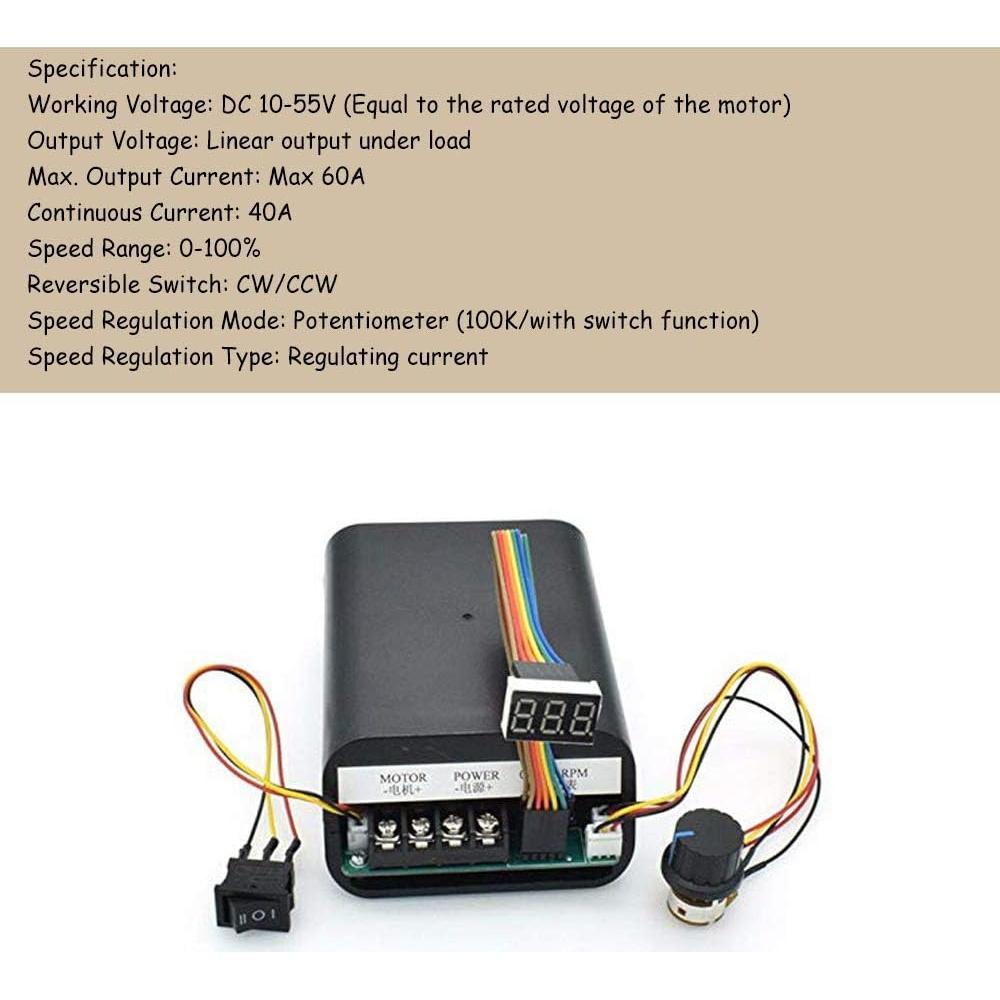 Controlador de Velocidad PWM DC 10-55V 60A Acxico con Pantalla LED