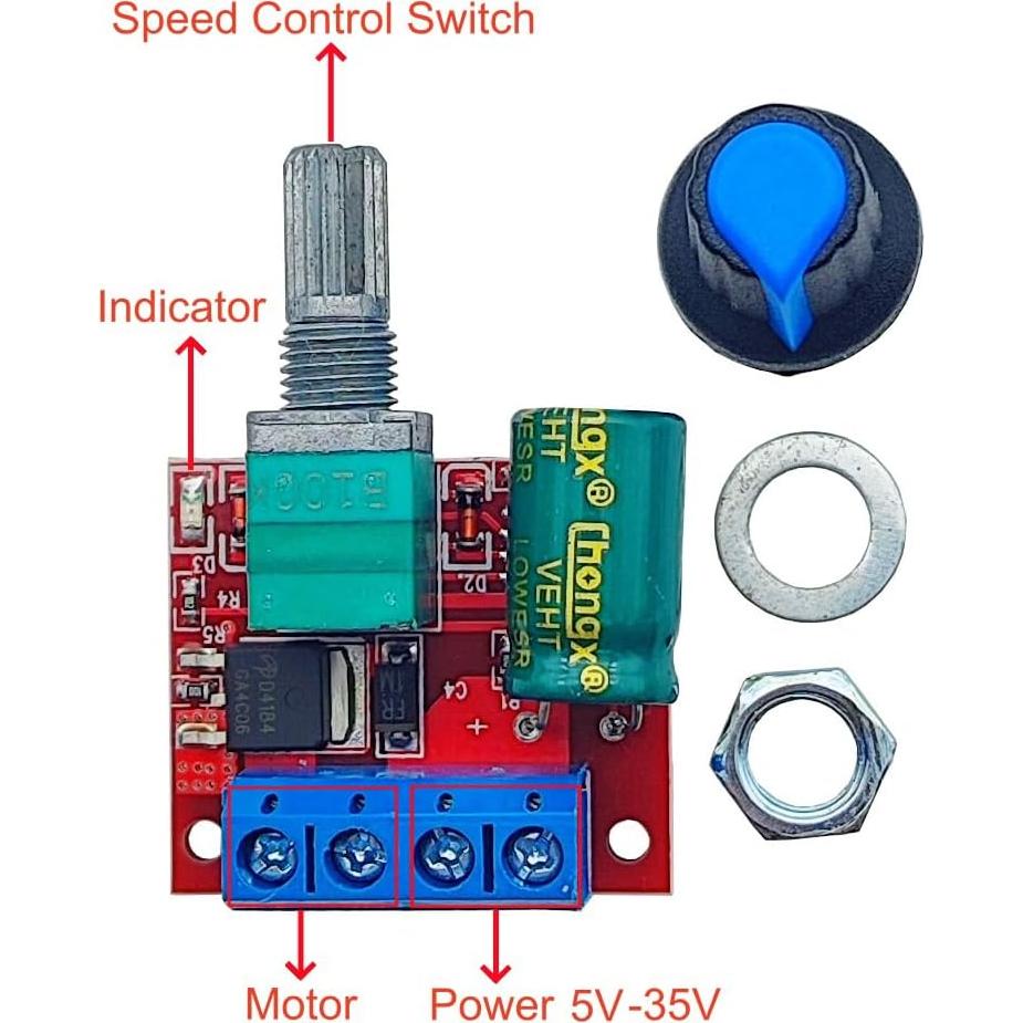 Controlador de Velocidad PWM DC 5V-35V 5A Haldzemo - Paquete de 5