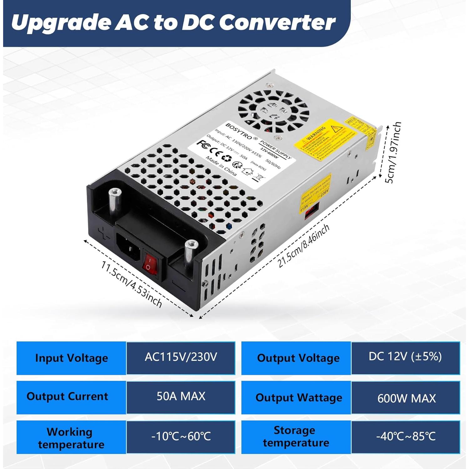 Convertidor AC a DC 12V 600W BOSYTRO - Fuente de Poder 50A