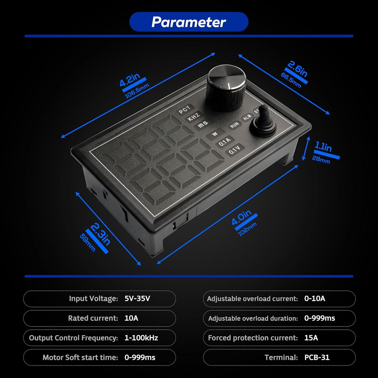 Controlador de Velocidad PWM Matell 5V-35V 10A LED Ajustable