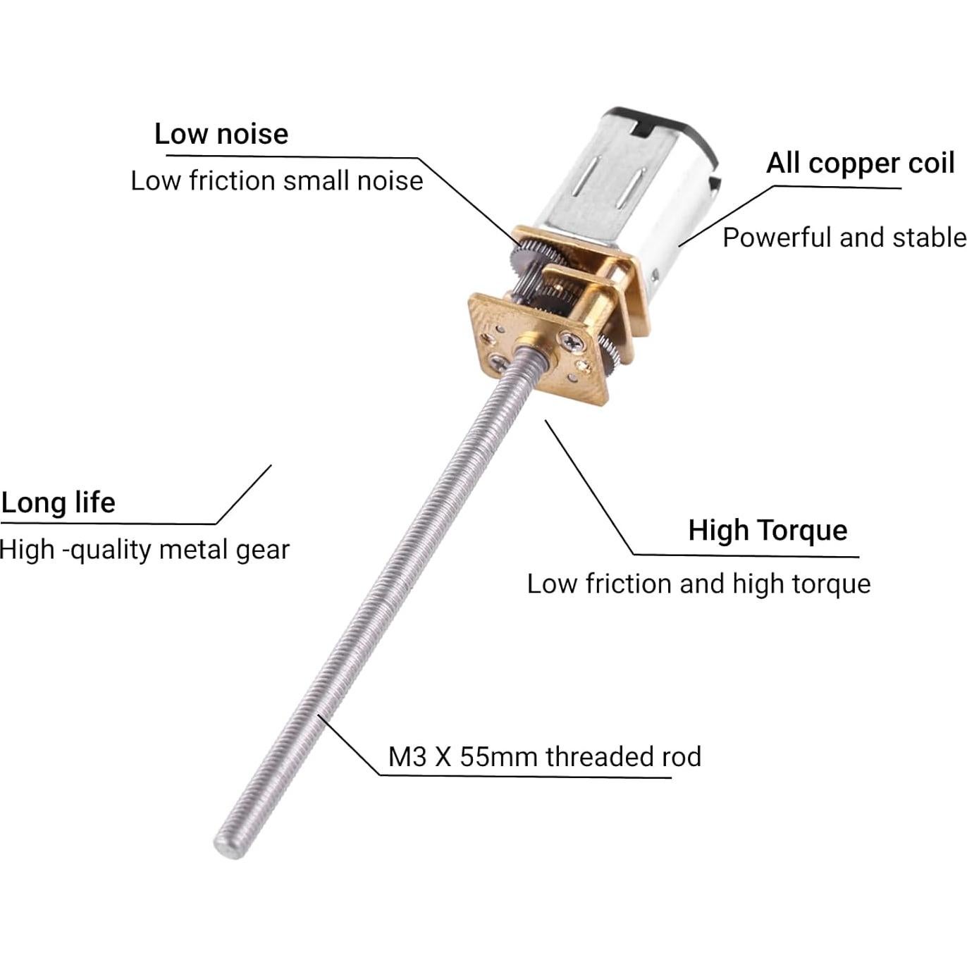 Motor de Engranaje DC 6V Walfront 300RPM con Eje M3x55mm