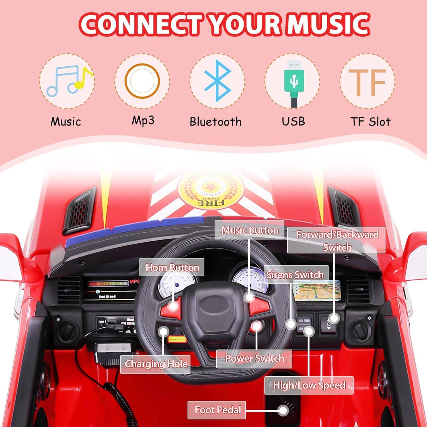 Camión de Bomberos TOBBI 12V Control Remoto Rojo