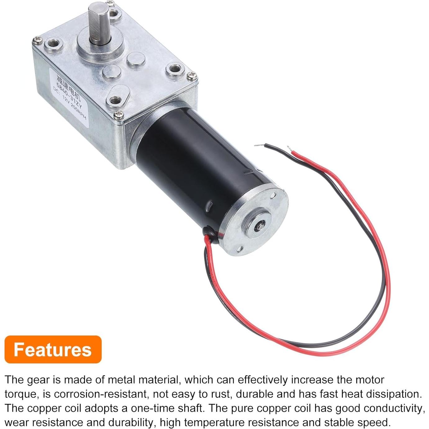 Motor de Engranaje DC 12V MECCANIXITY 200RPM 100kg.cm