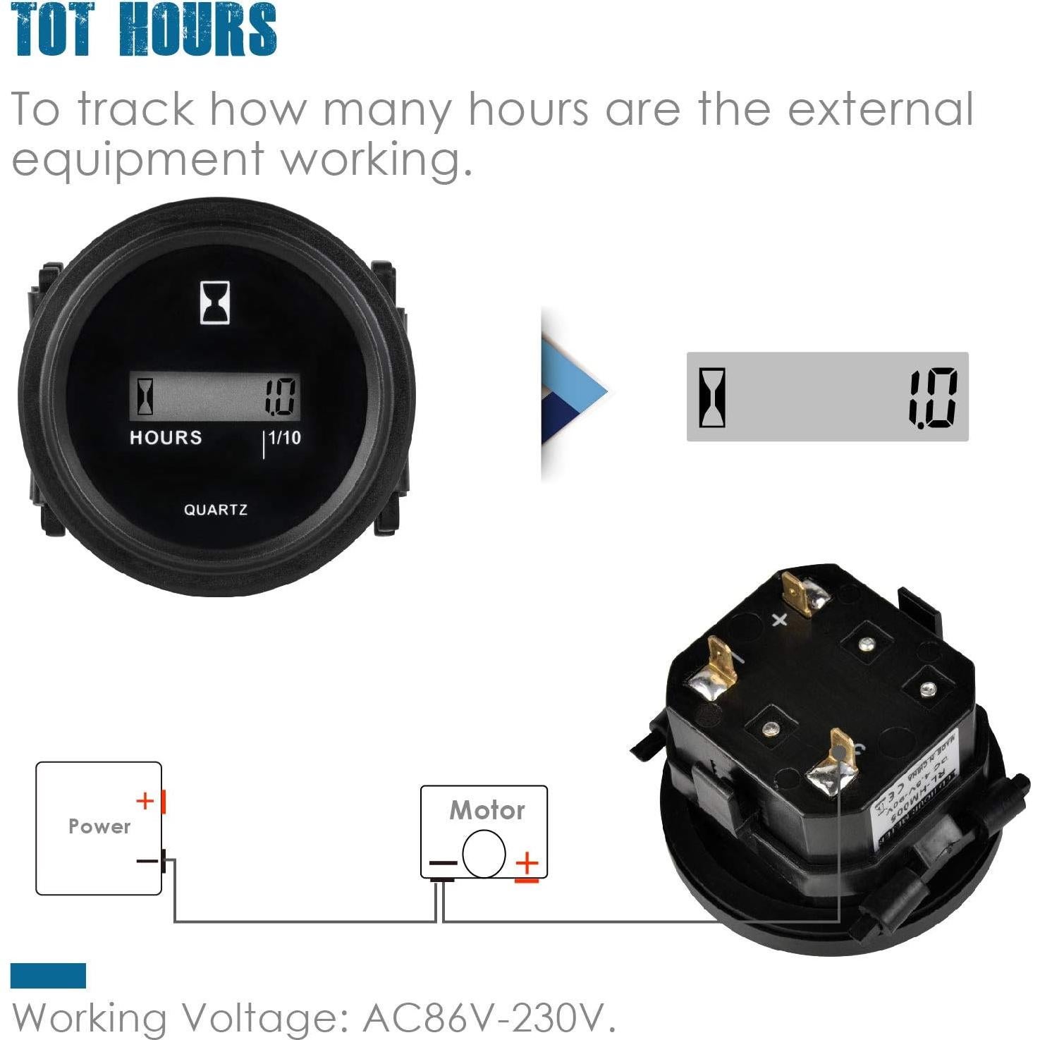 Contador Digital de Horas HonorMeet AC 86V-230V para Mantenimiento