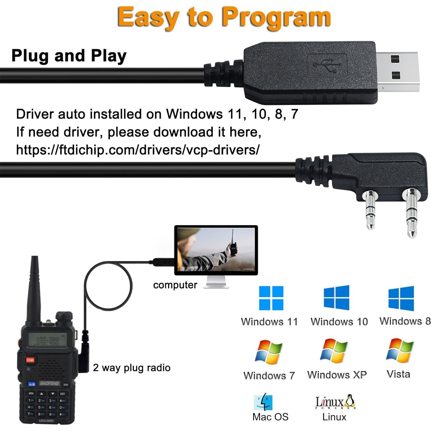 Cable de Programación USB FTDI 0.91m para Baofeng Kenwood