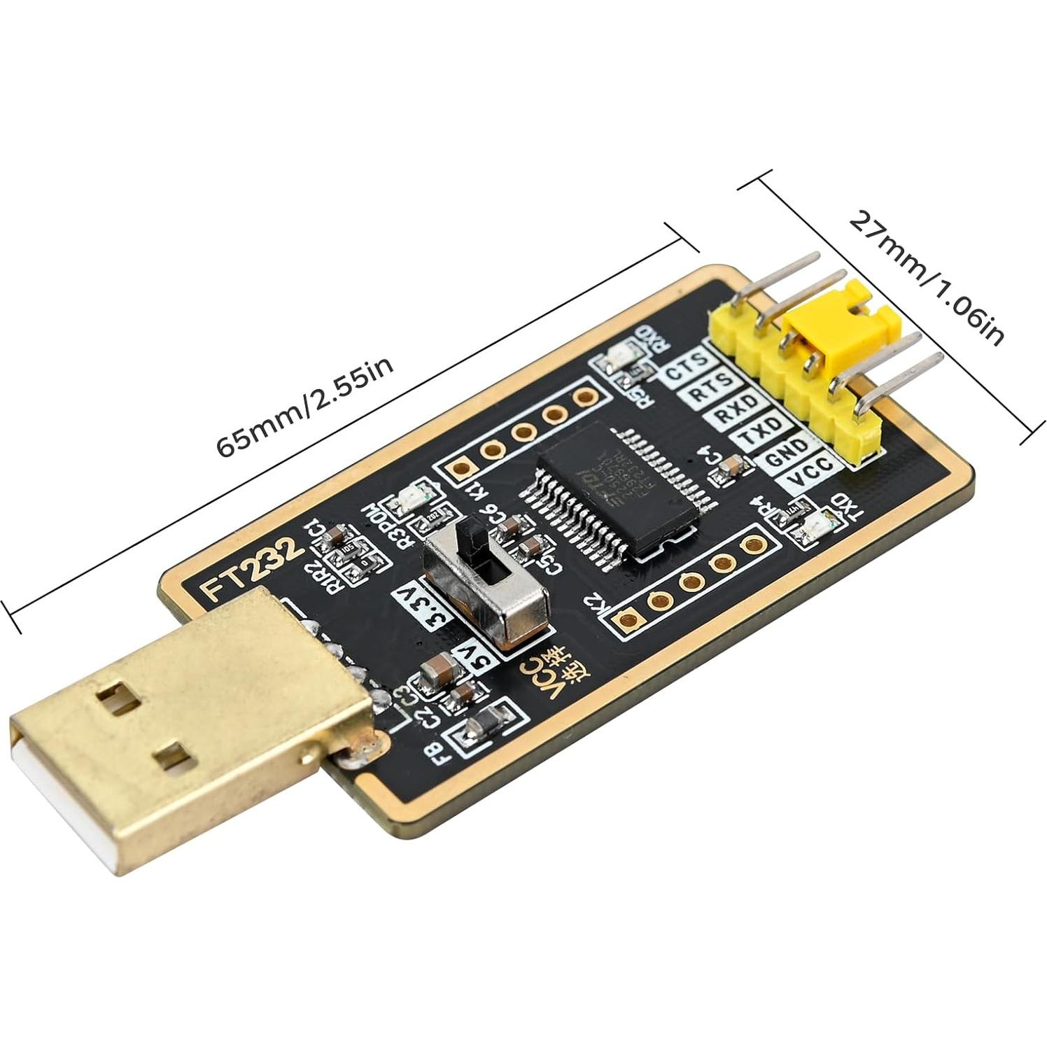 Adaptador USB a TTL FT232RL Podazz - 3.3V/5V, 50g